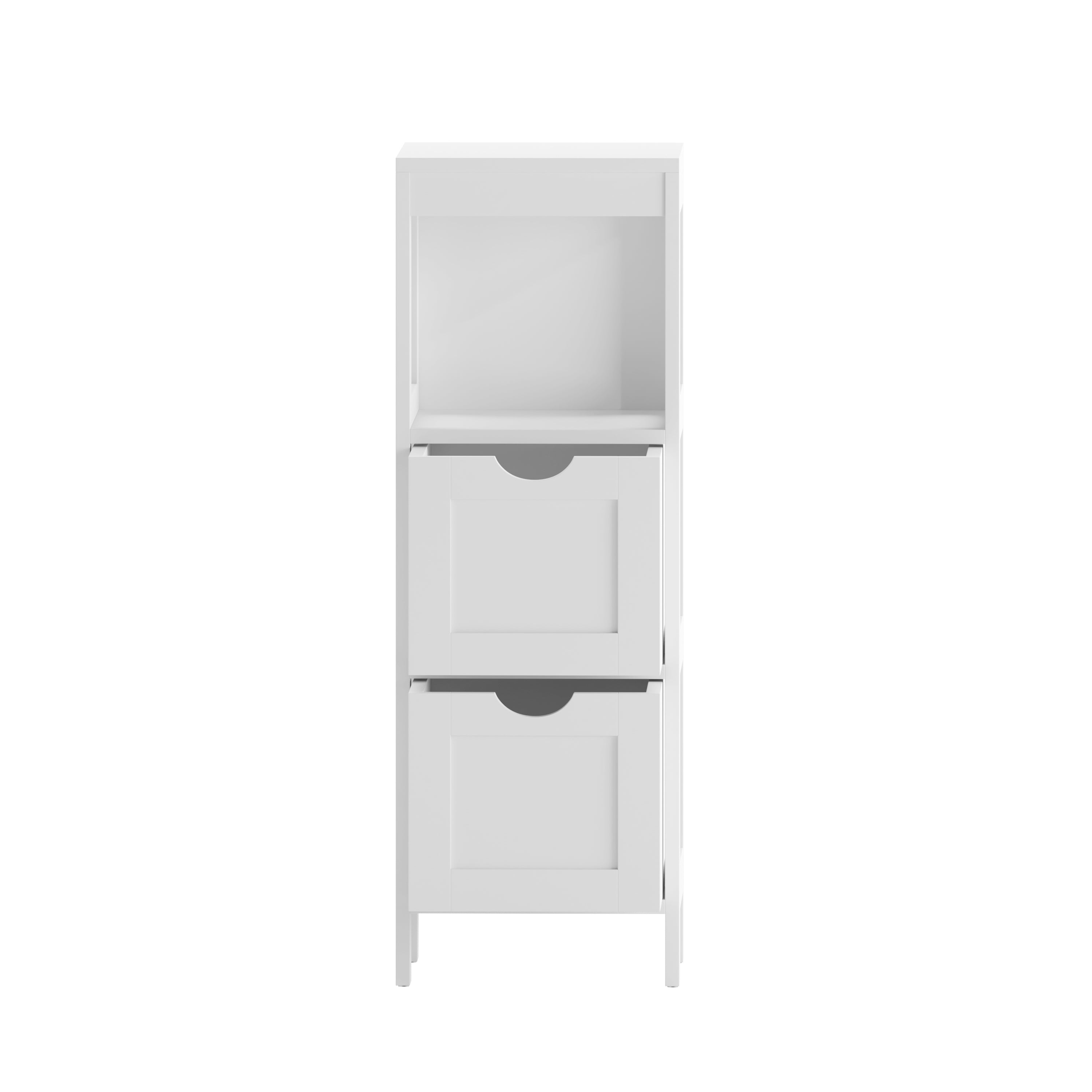 Dune Farmhouse Bathroom Storage Organizer with Two Removable Drawers and Open Display Shelf