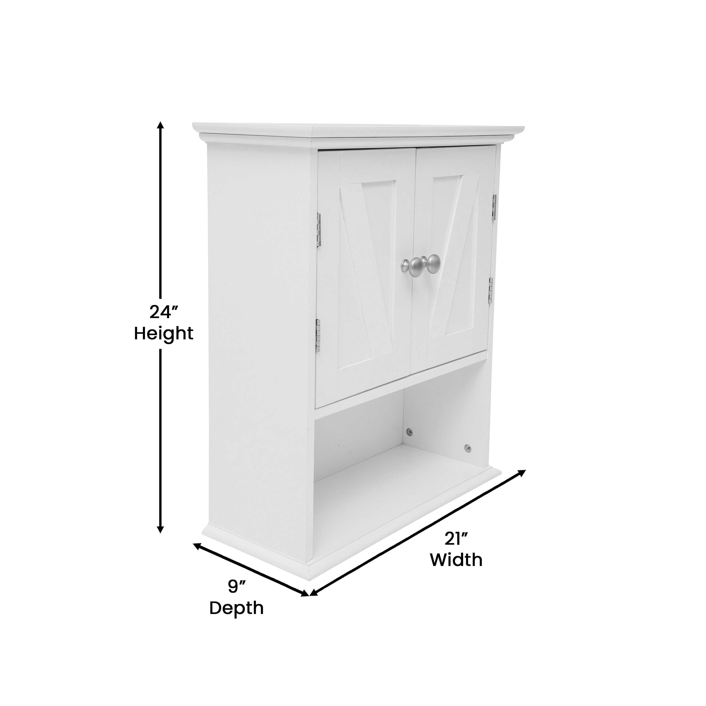 Dune Wall Mounted Bathroom Medicine Cabinet Storage Organizer with Magnetic Closure Doors, Adjustable Shelf, and Lower Open Shelf