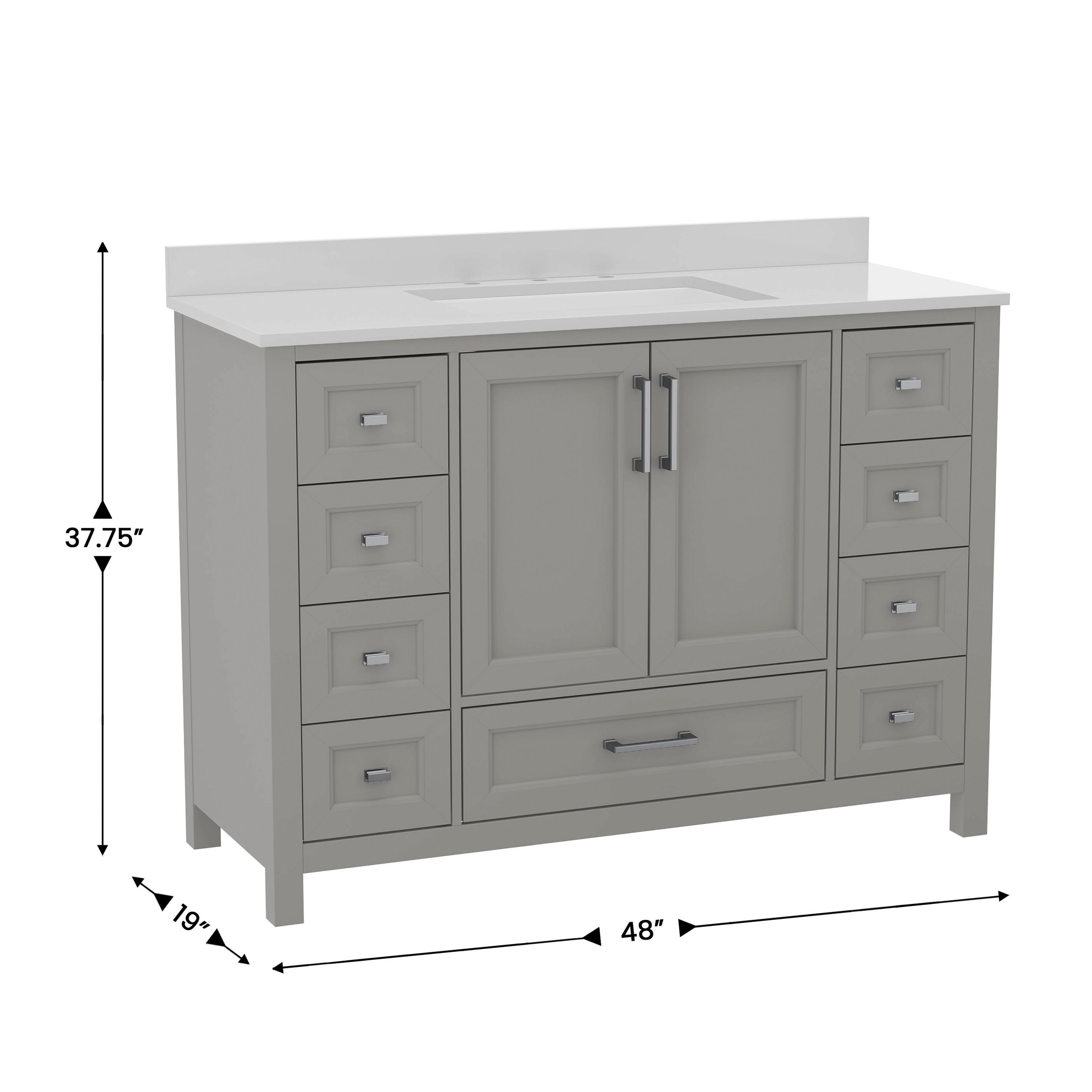 Vega Bathroom Vanity with Sink, Storage Cabinet with Soft Close Doors, and 9 Drawers, Carrara Marble Finish Countertop