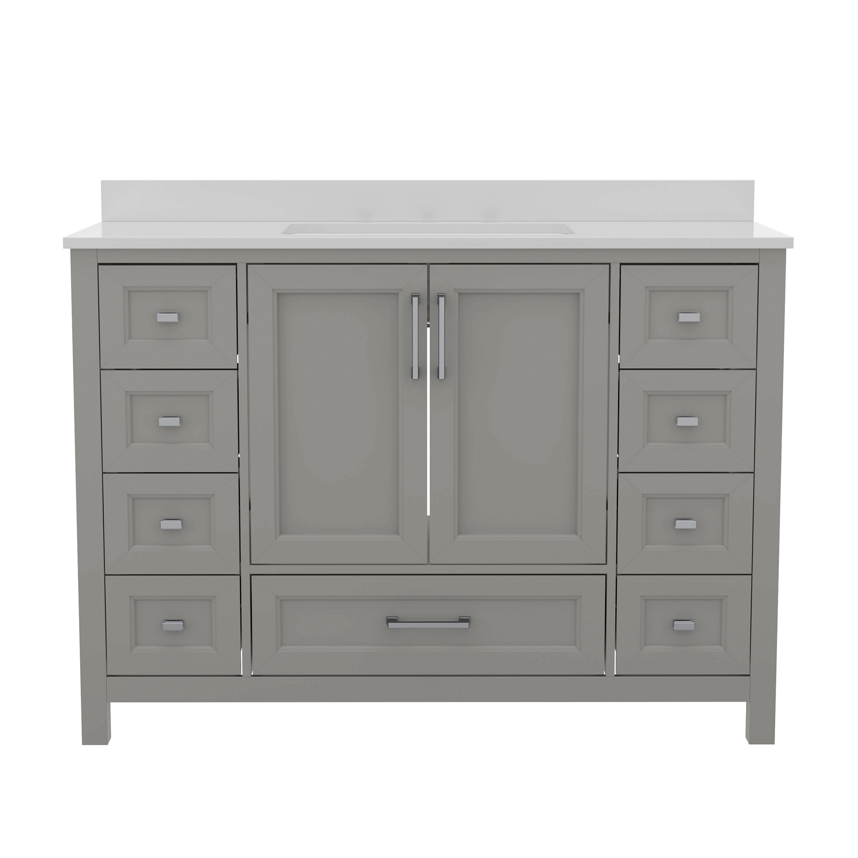 Vega Bathroom Vanity with Sink, Storage Cabinet with Soft Close Doors, and 9 Drawers, Carrara Marble Finish Countertop