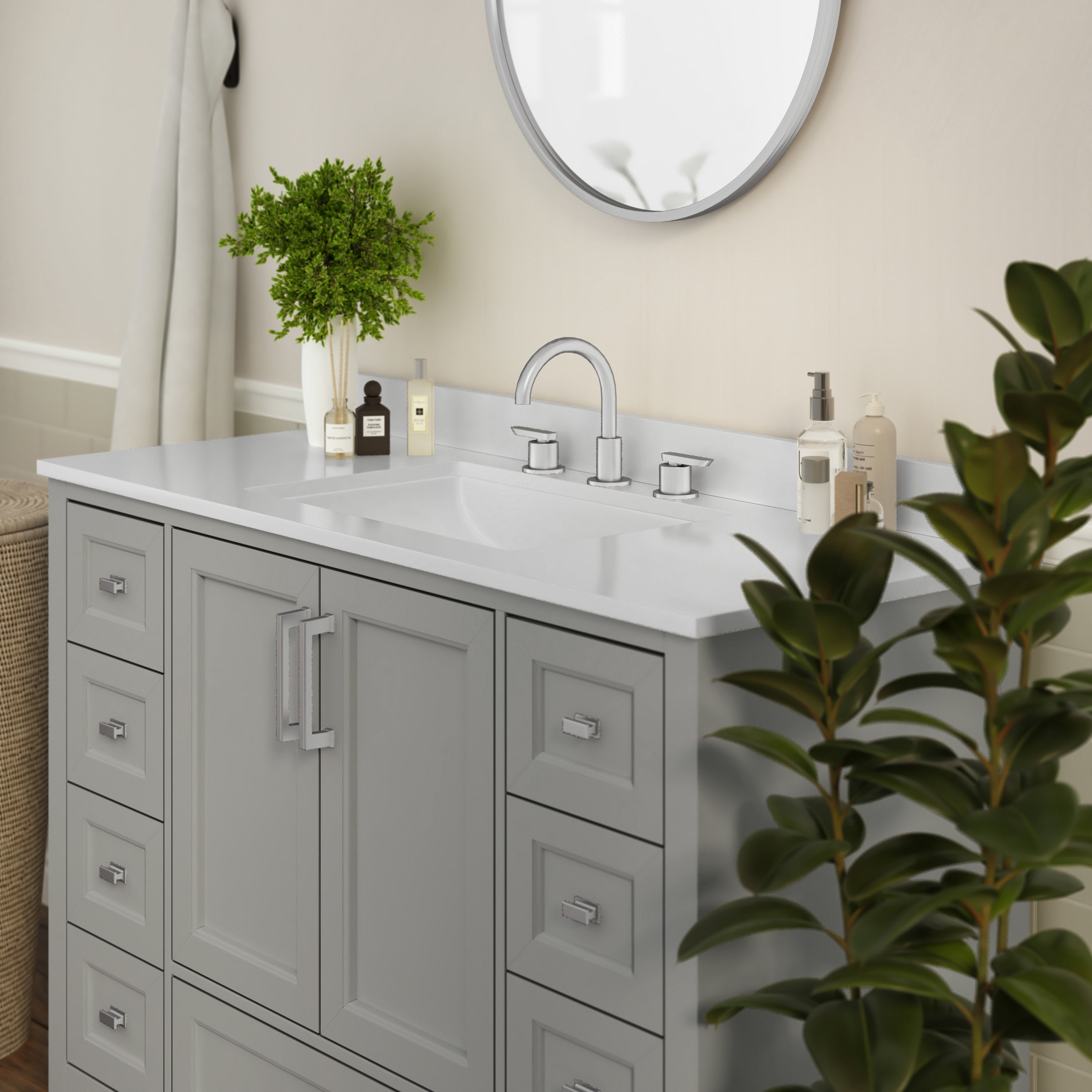 Vega Bathroom Vanity with Sink, Storage Cabinet with Soft Close Doors, and 9 Drawers, Carrara Marble Finish Countertop