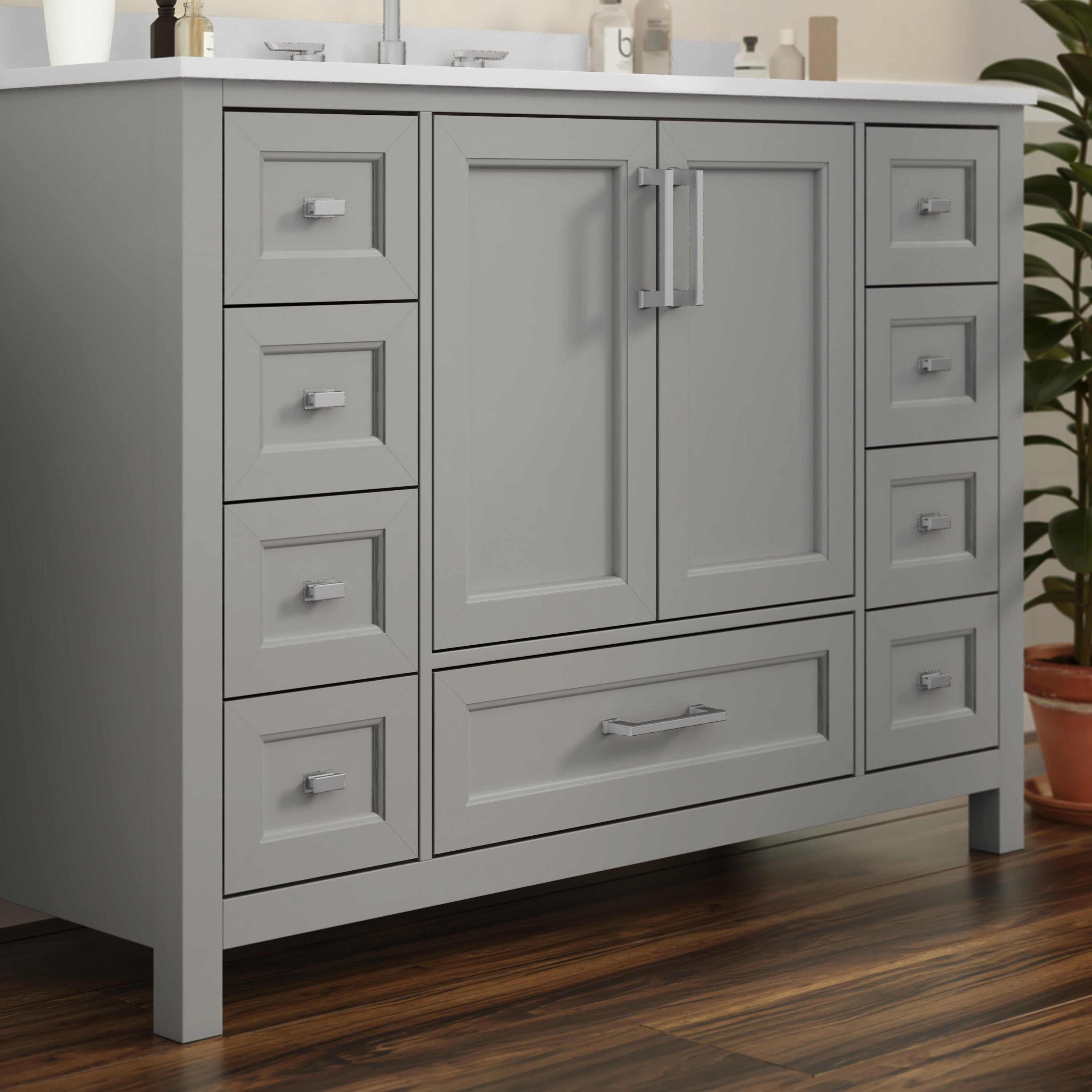 Vega Bathroom Vanity with Sink, Storage Cabinet with Soft Close Doors, and 9 Drawers, Carrara Marble Finish Countertop