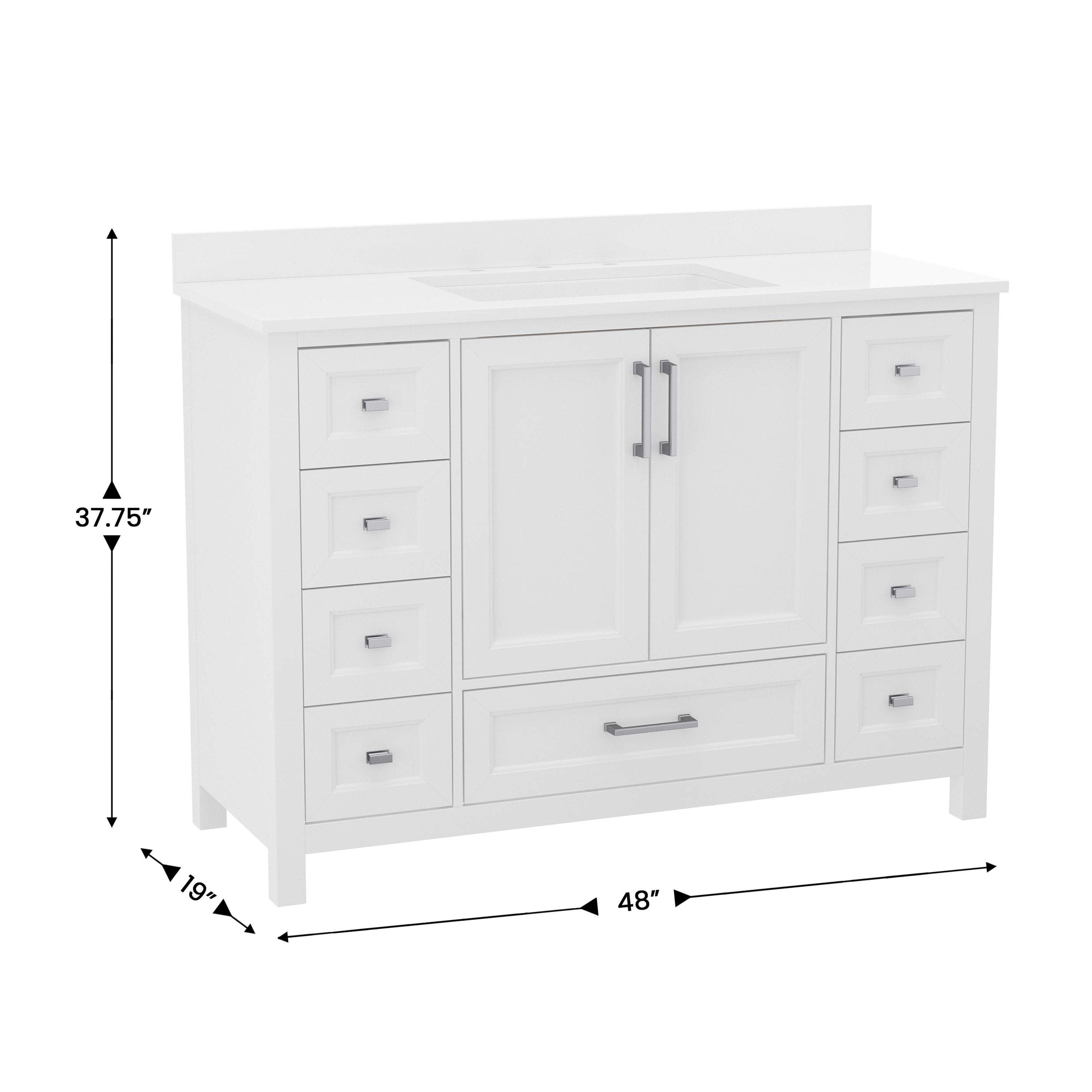 Vega Bathroom Vanity with Sink, Storage Cabinet with Soft Close Doors, and 9 Drawers, Carrara Marble Finish Countertop