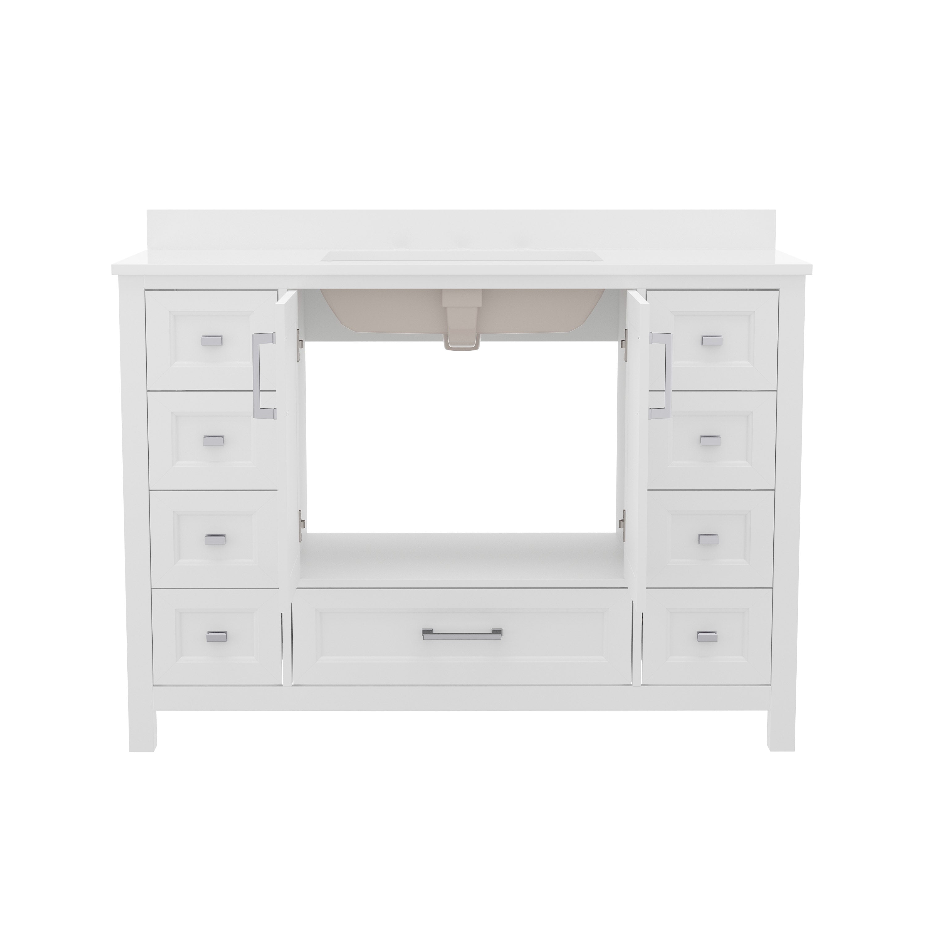 Vega Bathroom Vanity with Sink, Storage Cabinet with Soft Close Doors, and 9 Drawers, Carrara Marble Finish Countertop