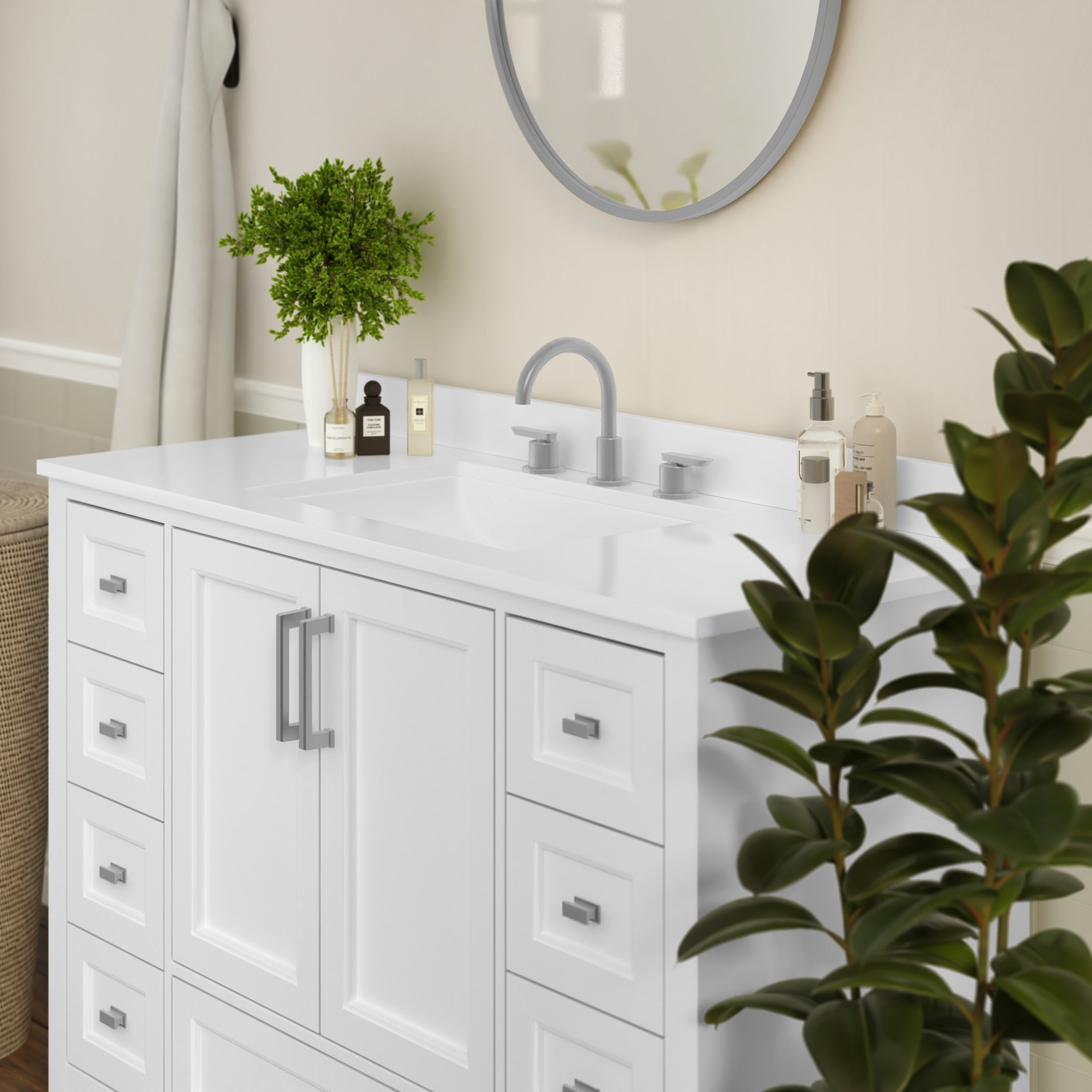 Vega Bathroom Vanity with Sink, Storage Cabinet with Soft Close Doors, and 9 Drawers, Carrara Marble Finish Countertop