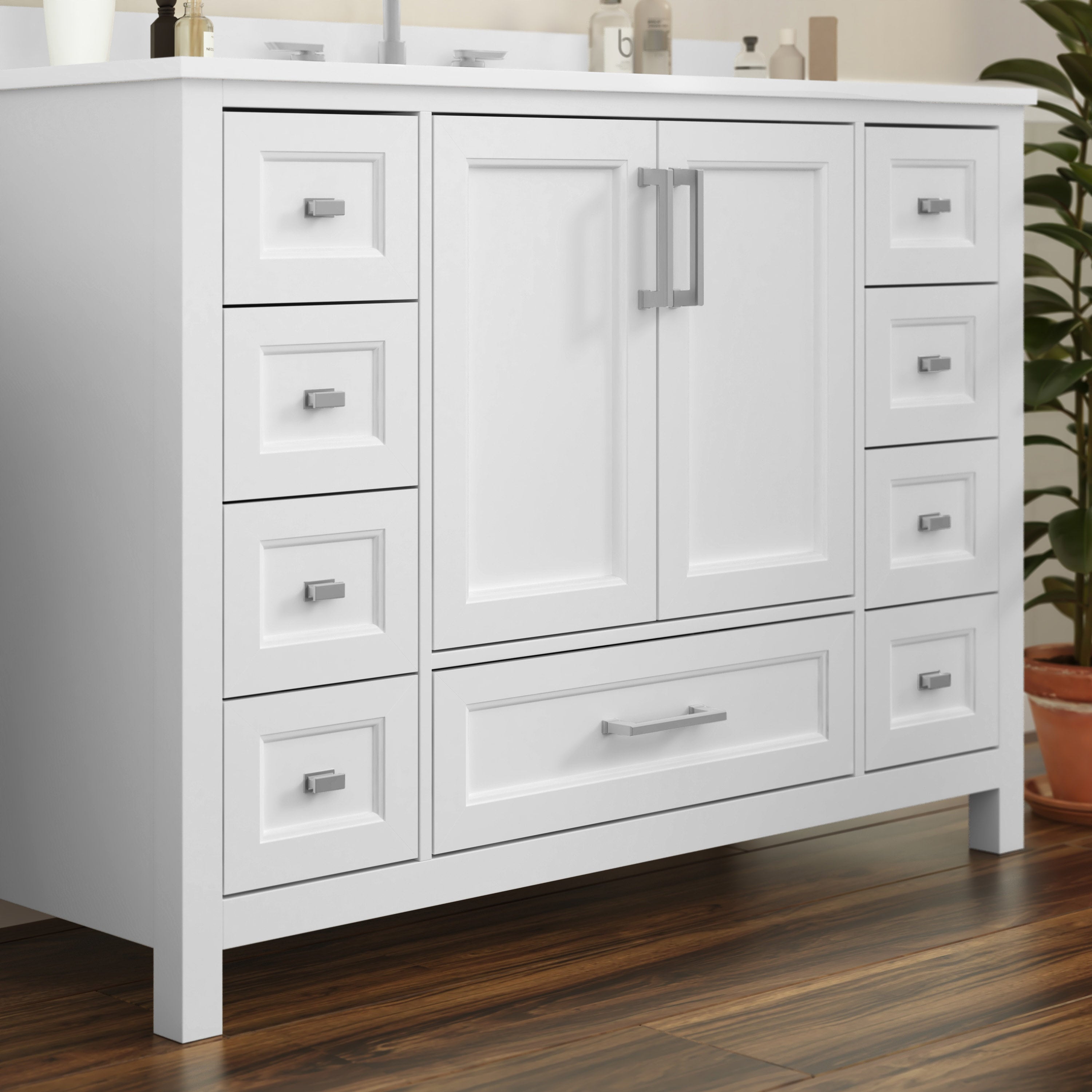 Vega Bathroom Vanity with Sink, Storage Cabinet with Soft Close Doors, and 9 Drawers, Carrara Marble Finish Countertop