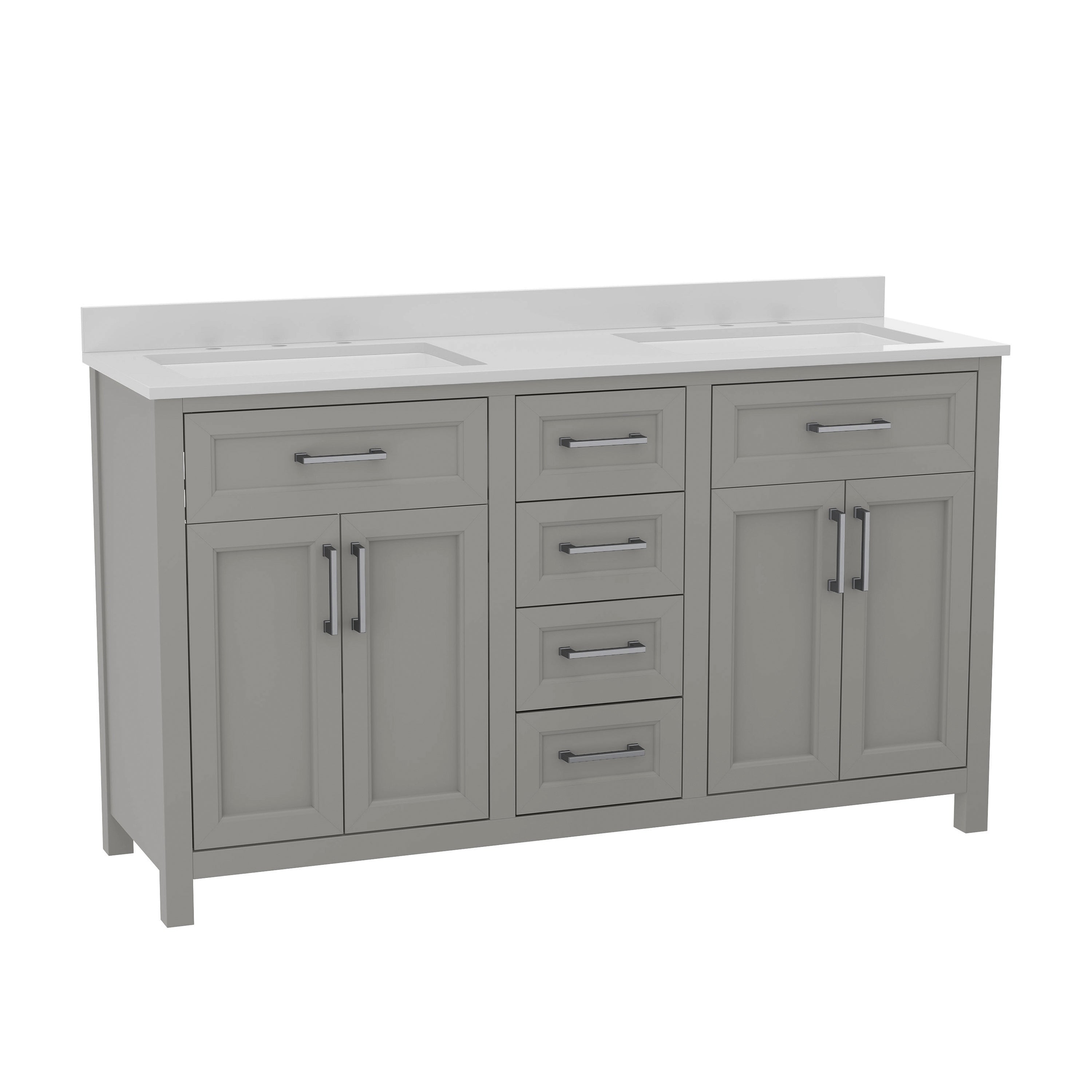 Vega Bathroom Double Vanity with 2 Sinks, 2 Storage Cabinets with Soft Close Doors, and 6 Drawers, Carrara Marble Finish Countertop