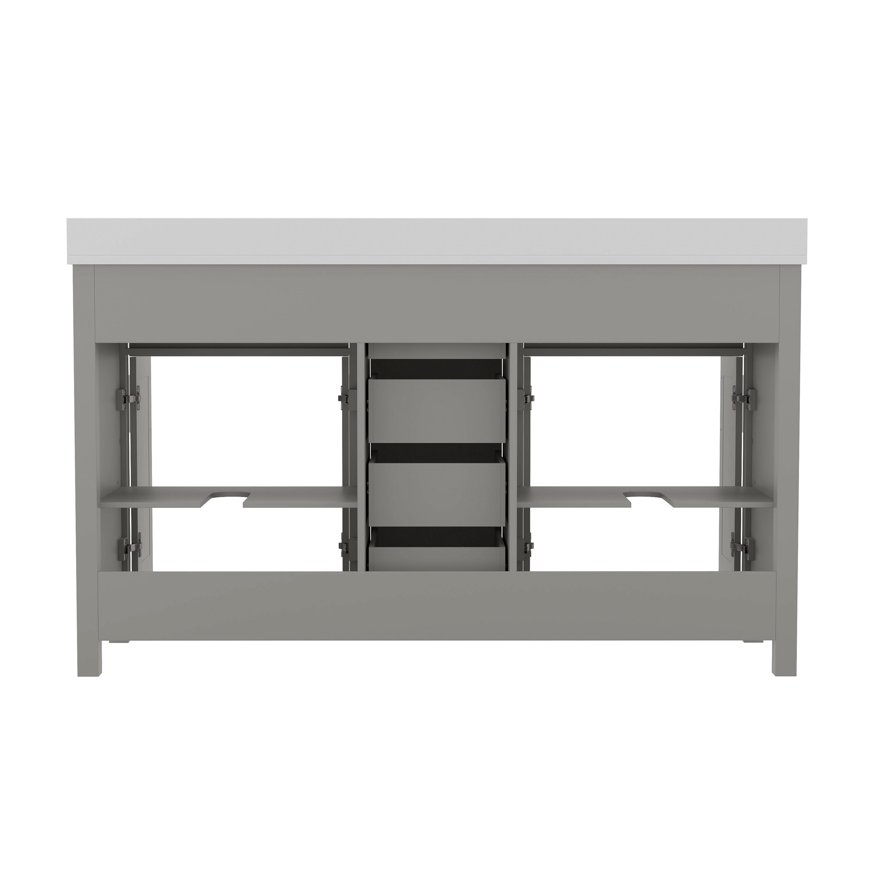 Vega Bathroom Double Vanity with 2 Sinks, 2 Storage Cabinets with Soft Close Doors, and 6 Drawers, Carrara Marble Finish Countertop