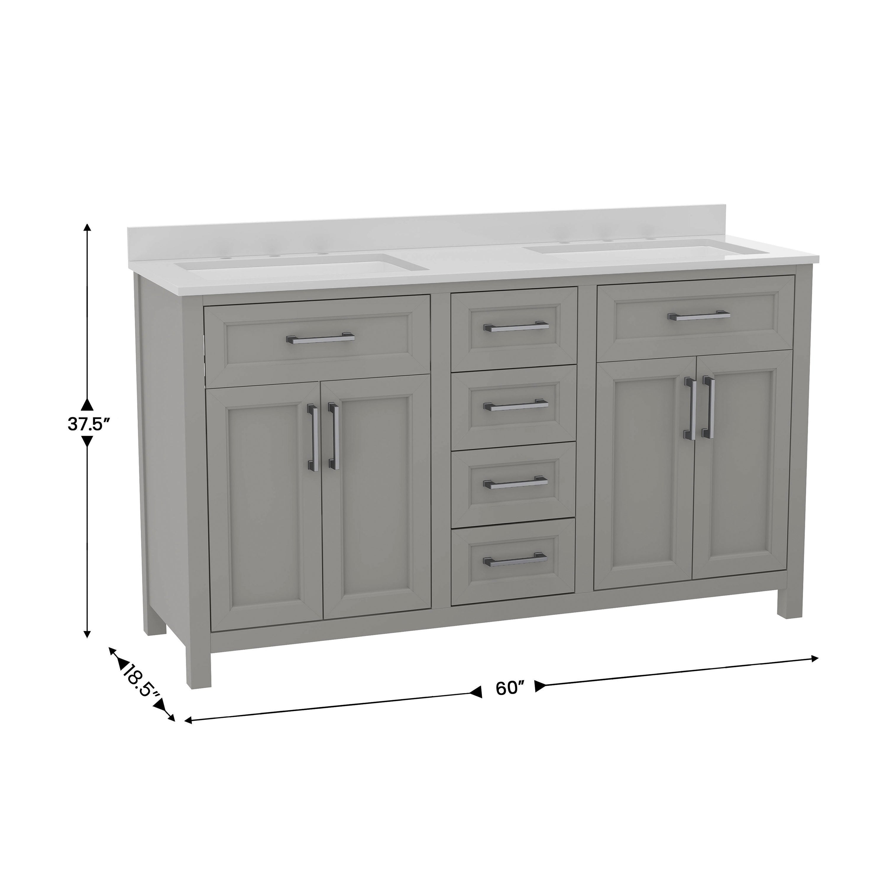 Vega Bathroom Double Vanity with 2 Sinks, 2 Storage Cabinets with Soft Close Doors, and 6 Drawers, Carrara Marble Finish Countertop