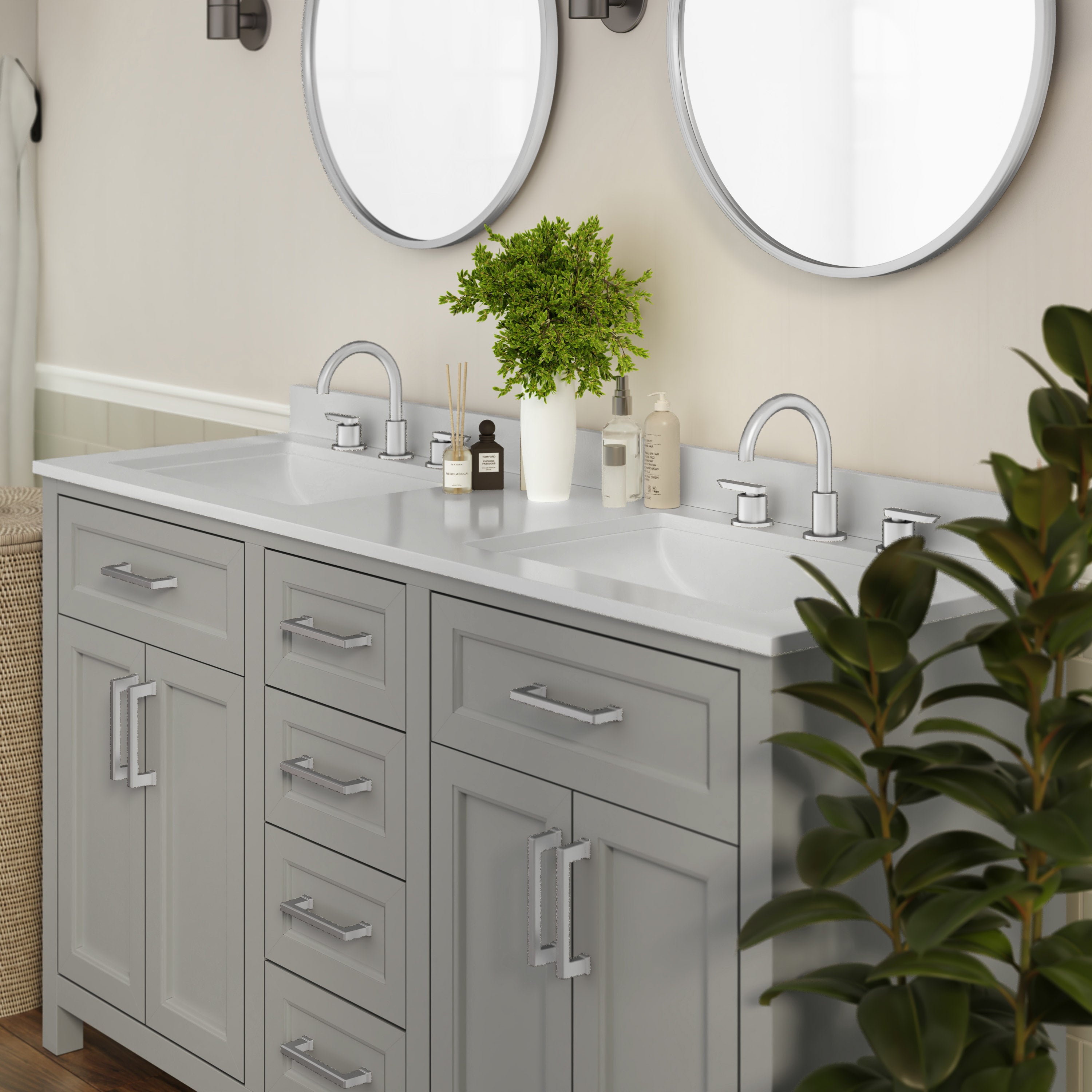 Vega Bathroom Double Vanity with 2 Sinks, 2 Storage Cabinets with Soft Close Doors, and 6 Drawers, Carrara Marble Finish Countertop