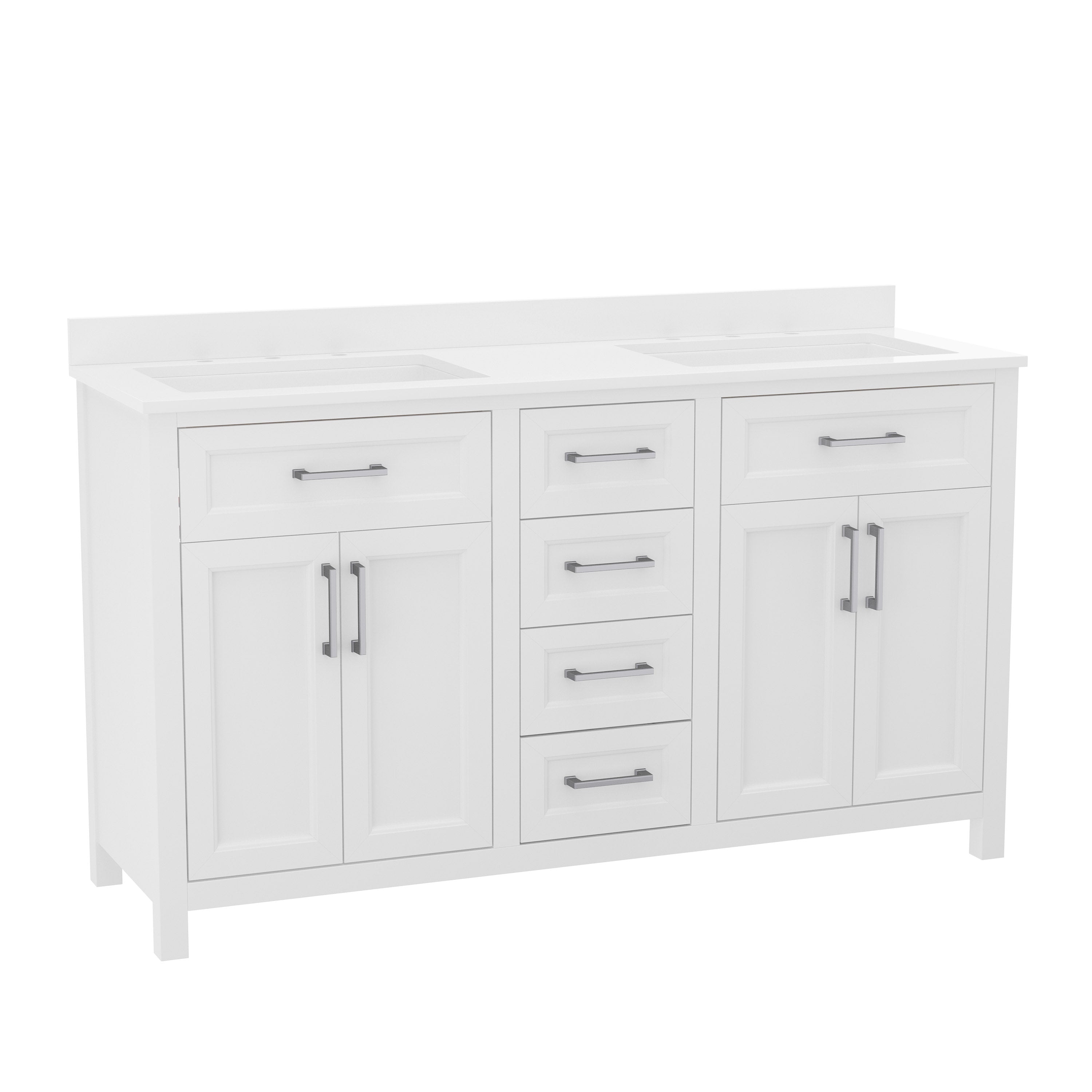 Vega Bathroom Double Vanity with 2 Sinks, 2 Storage Cabinets with Soft Close Doors, and 6 Drawers, Carrara Marble Finish Countertop