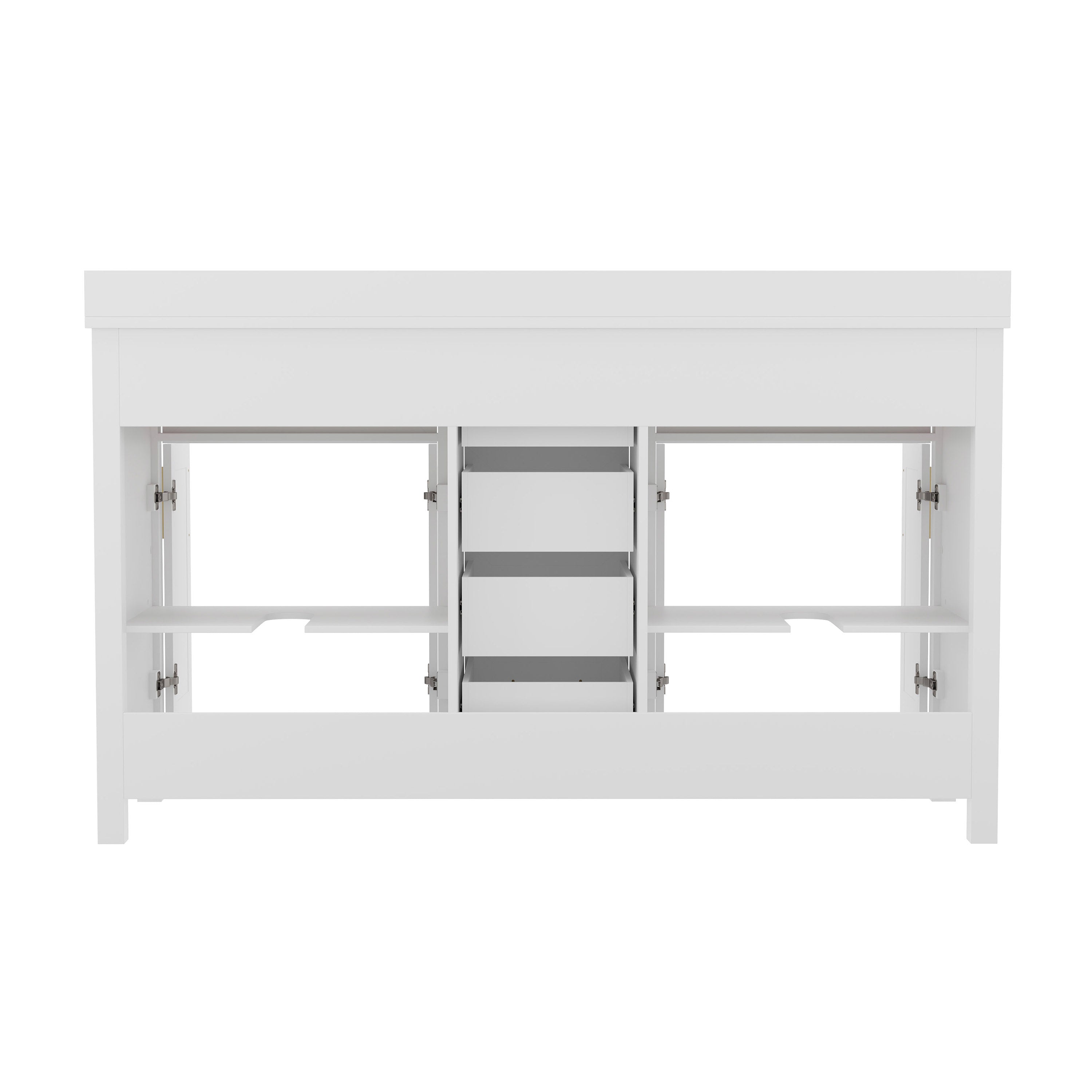 Vega Bathroom Double Vanity with 2 Sinks, 2 Storage Cabinets with Soft Close Doors, and 6 Drawers, Carrara Marble Finish Countertop