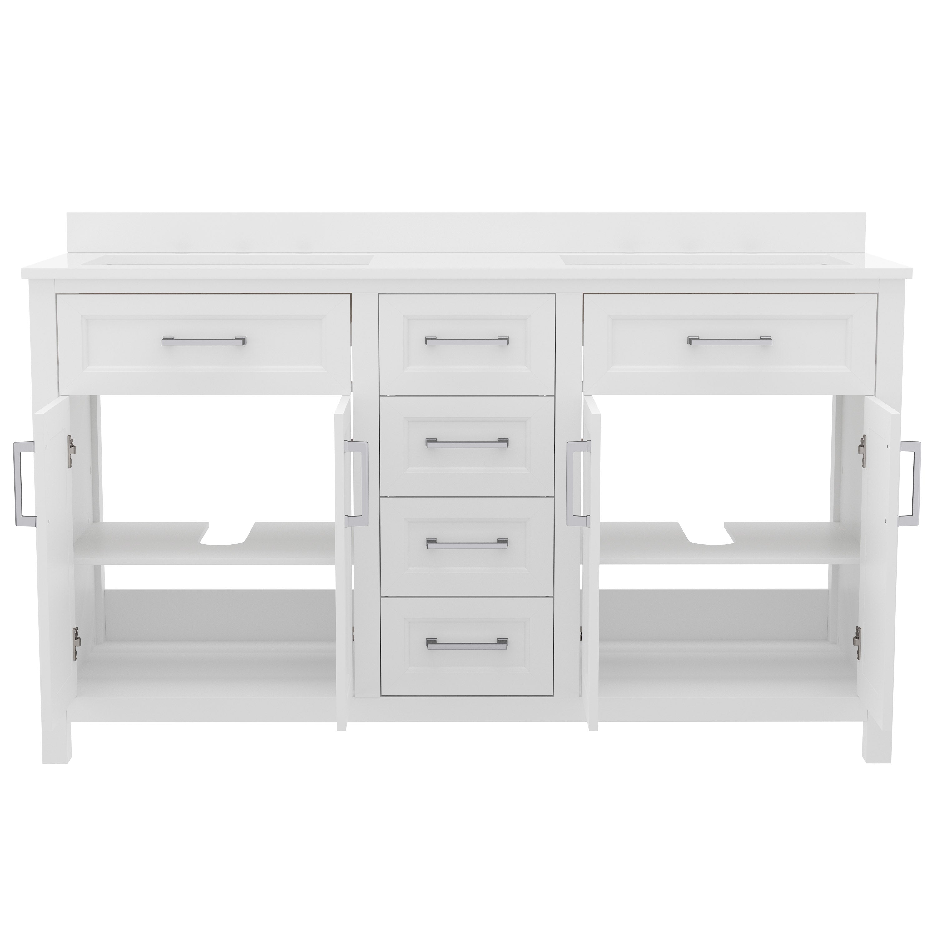 Vega Bathroom Double Vanity with 2 Sinks, 2 Storage Cabinets with Soft Close Doors, and 6 Drawers, Carrara Marble Finish Countertop
