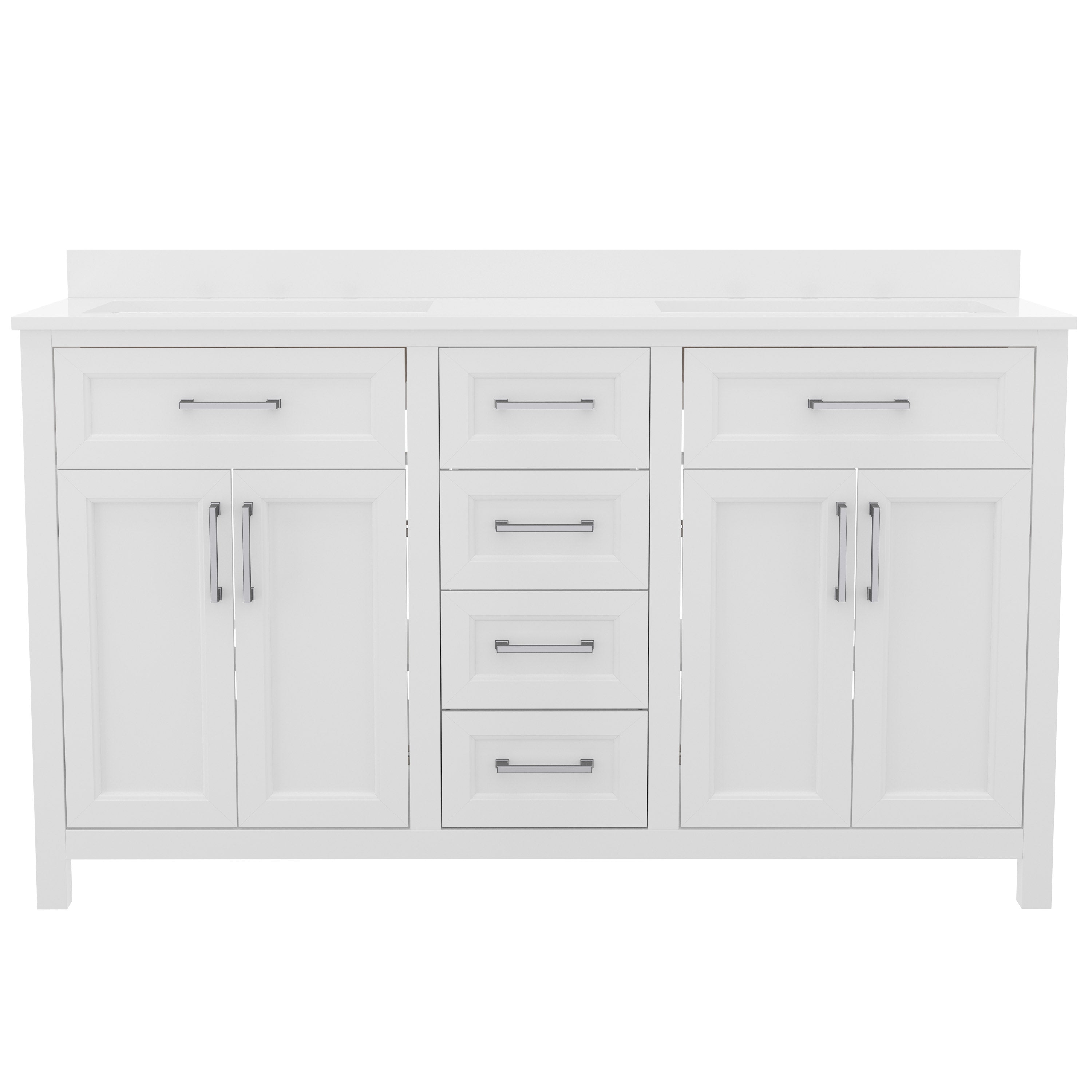 Vega Bathroom Double Vanity with 2 Sinks, 2 Storage Cabinets with Soft Close Doors, and 6 Drawers, Carrara Marble Finish Countertop