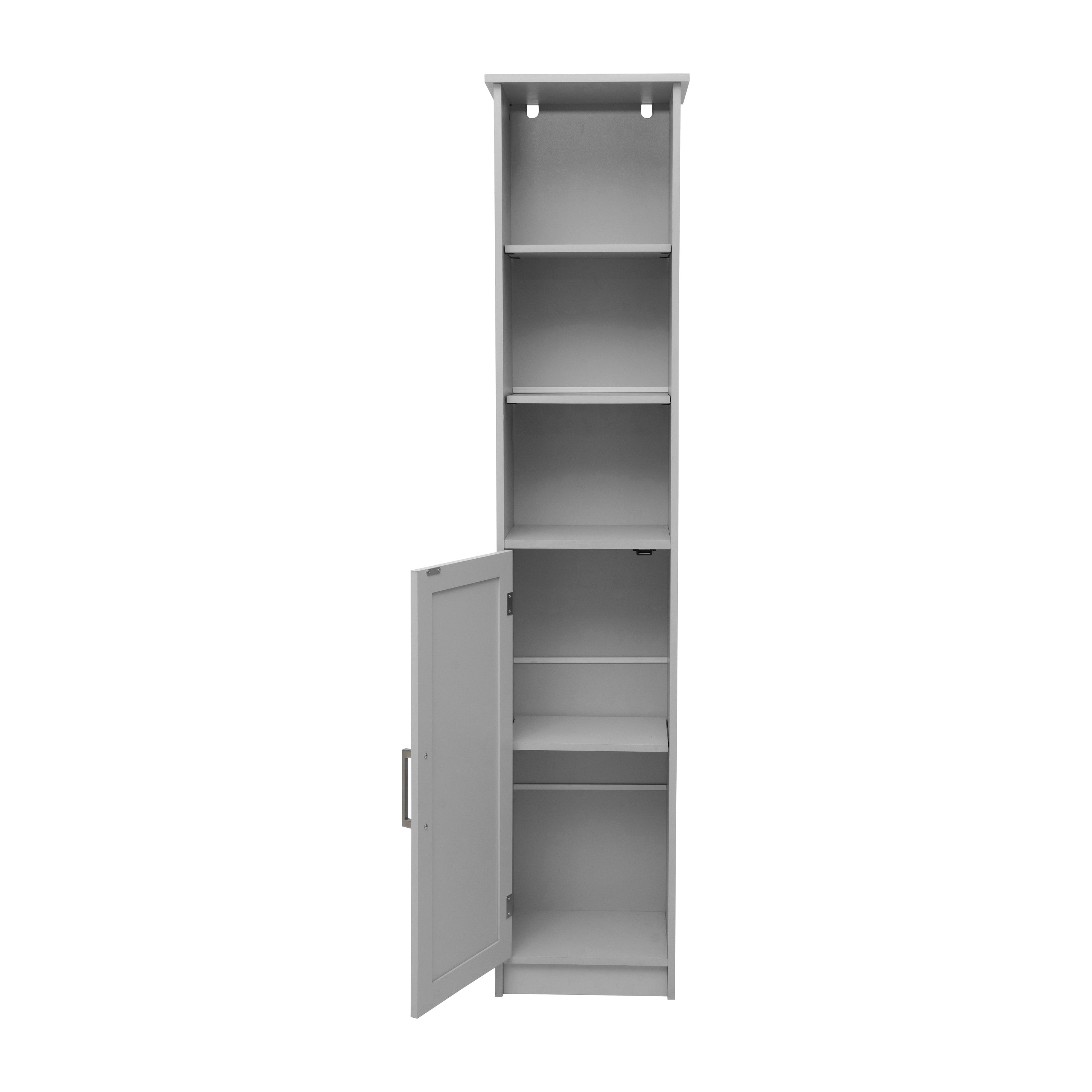 Vega Freestanding Narrow Bathroom Linen Tower Storage Cabinet Organizer with Door, In-Cabinet Adjustable Shelf, and Upper Open Shelves
