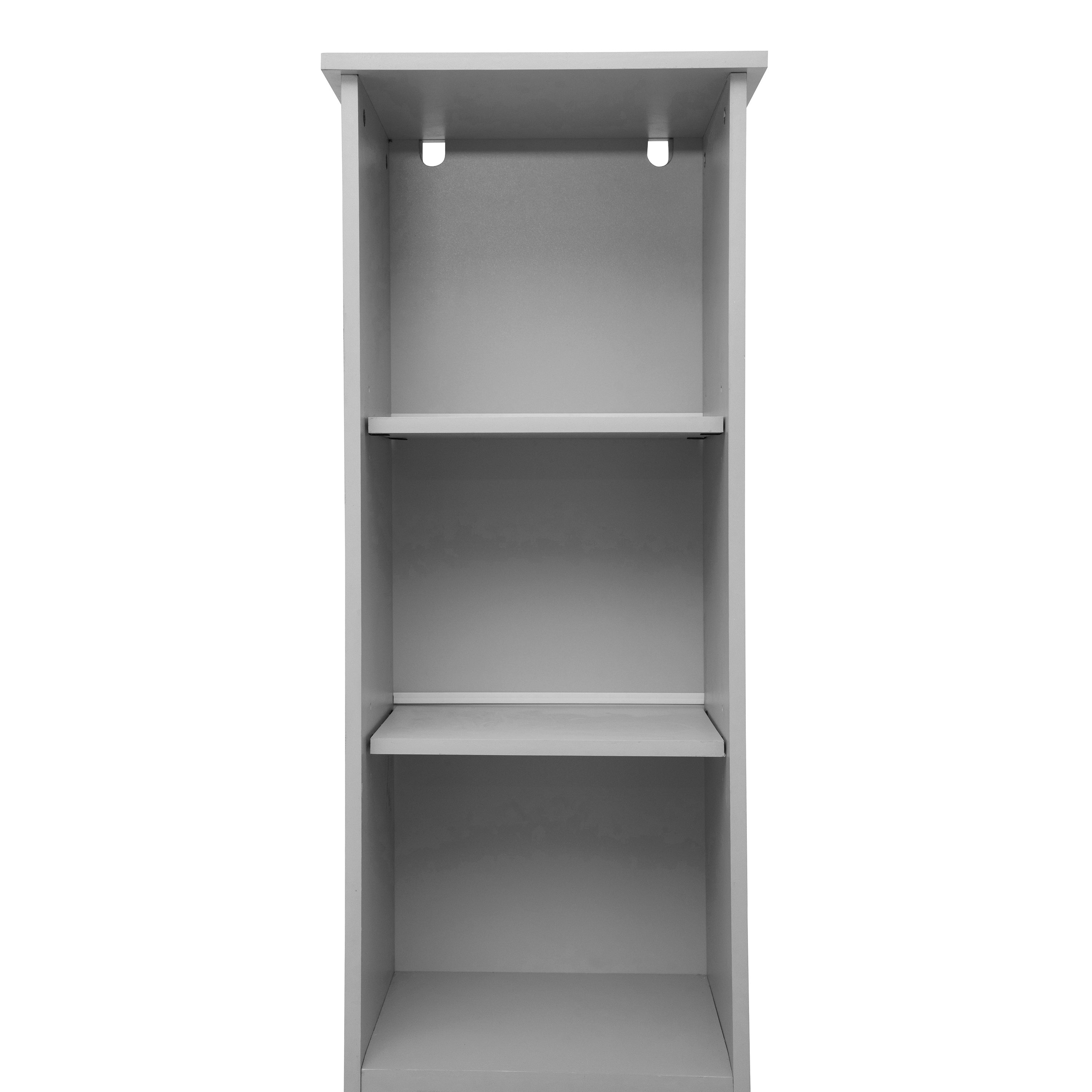 Vega Freestanding Narrow Bathroom Linen Tower Storage Cabinet Organizer with Door, In-Cabinet Adjustable Shelf, and Upper Open Shelves