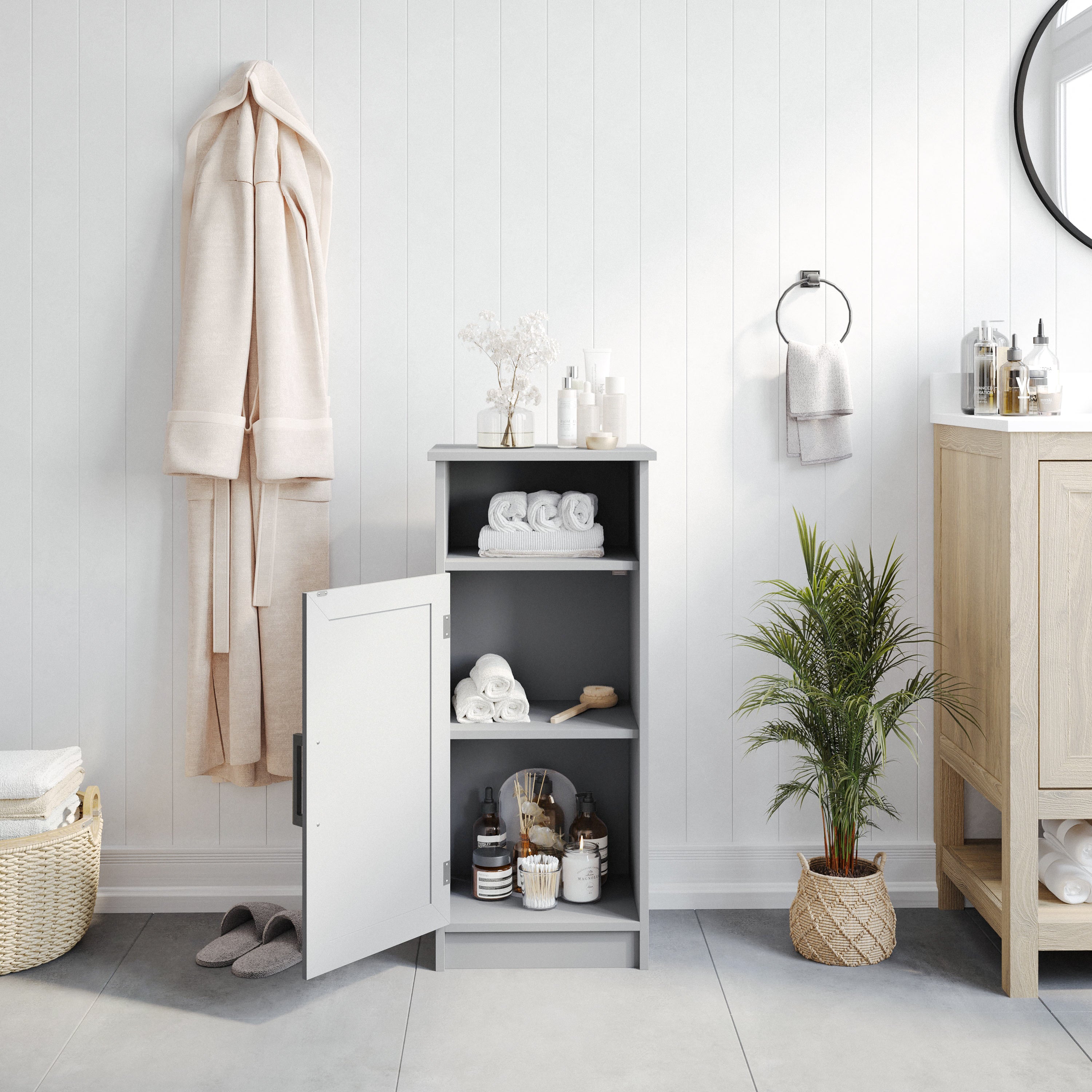 Vega Bathroom Storage Cabinet Organizer with Magnetic Closure Door, In-Cabinet Adjustable Shelf, and Upper Open Shelf