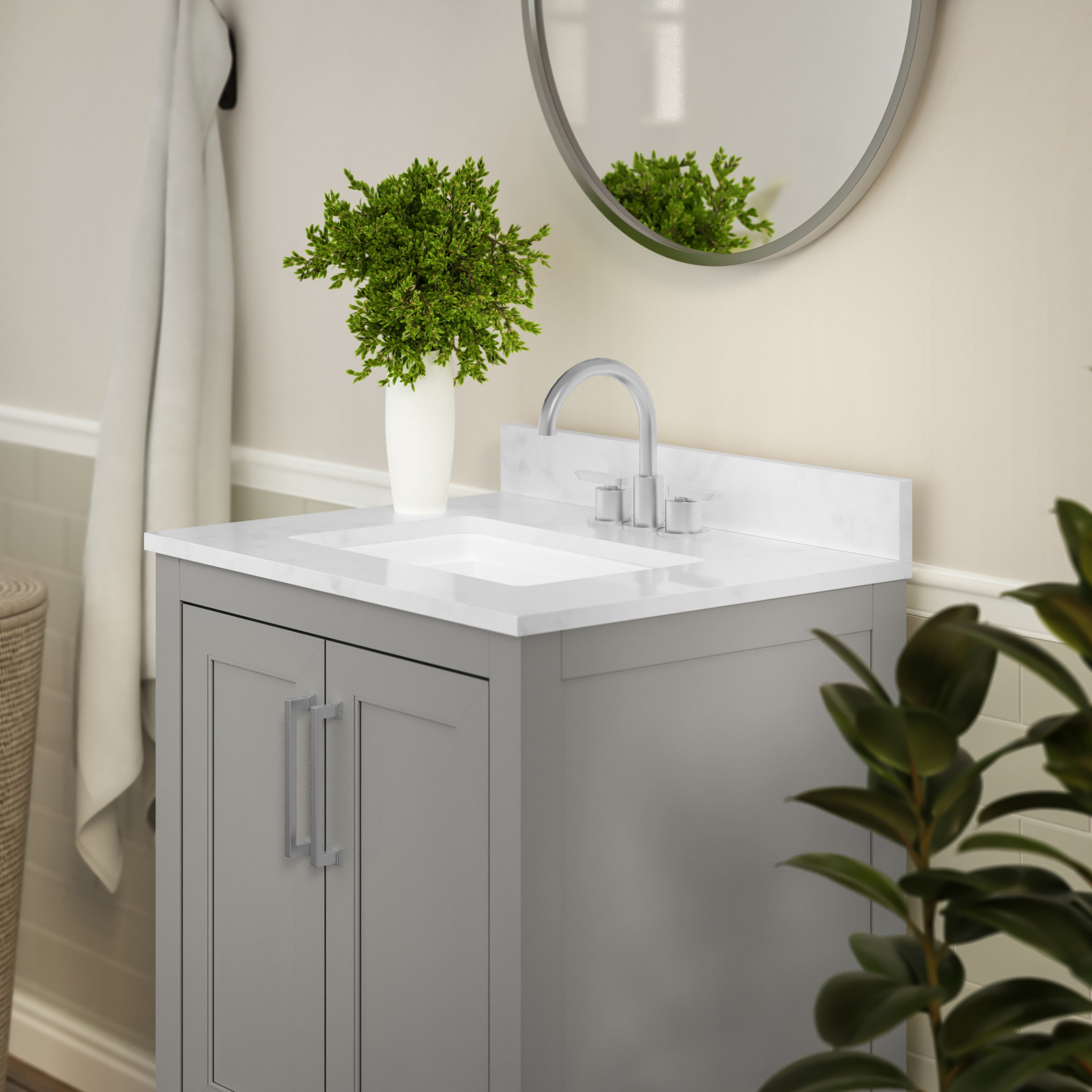 Vega Bathroom Vanity with Sink Combo, Storage Cabinet with Soft Close Doors and Open Shelf, Carrara Marble Finish Countertop-Bathroom Vanity-Flash Furniture-Wall2Wall Furnishings