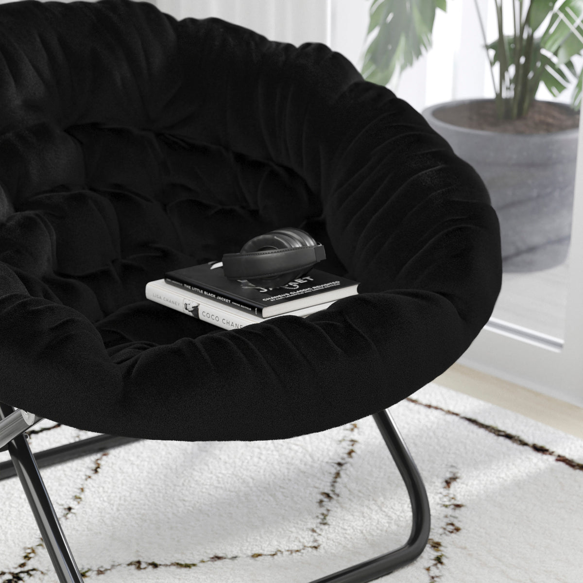 Gwen 38" Oversize Portable Faux Fur Folding Saucer Moon Chair for Dorm and Bedroom