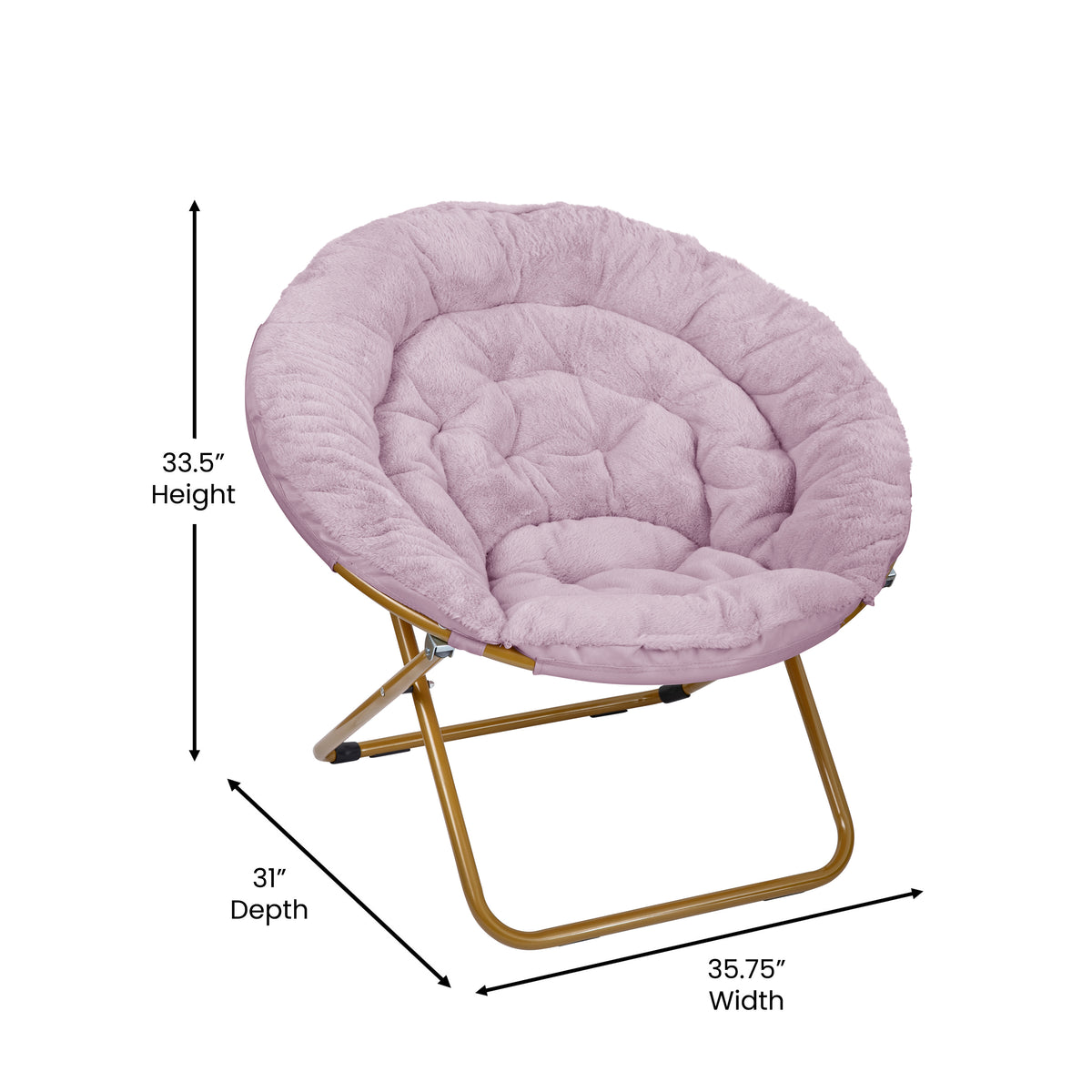 Gwen 38" Oversize Portable Faux Fur Folding Saucer Moon Chair for Dorm and Bedroom