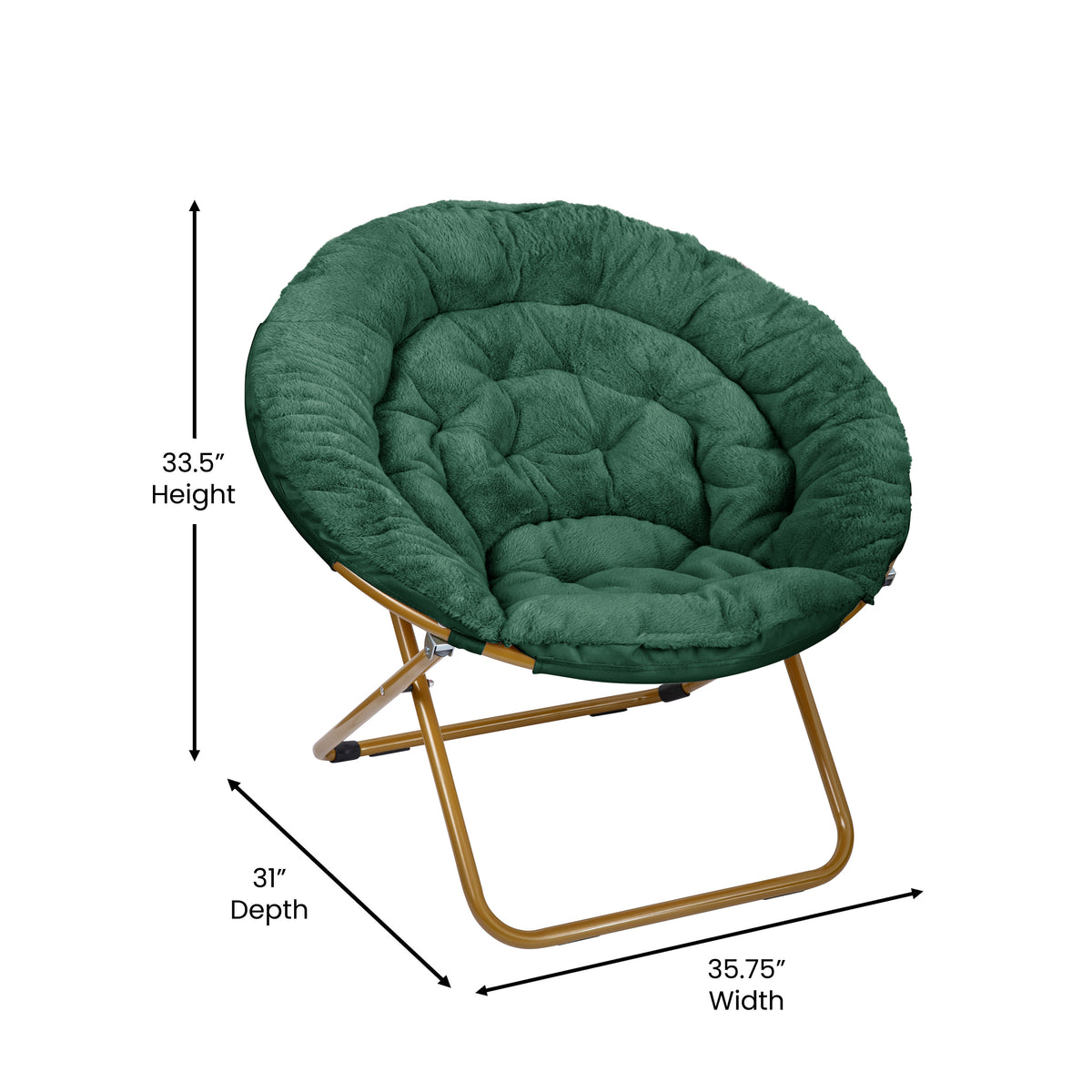 Gwen 38" Oversize Portable Faux Fur Folding Saucer Moon Chair for Dorm and Bedroom