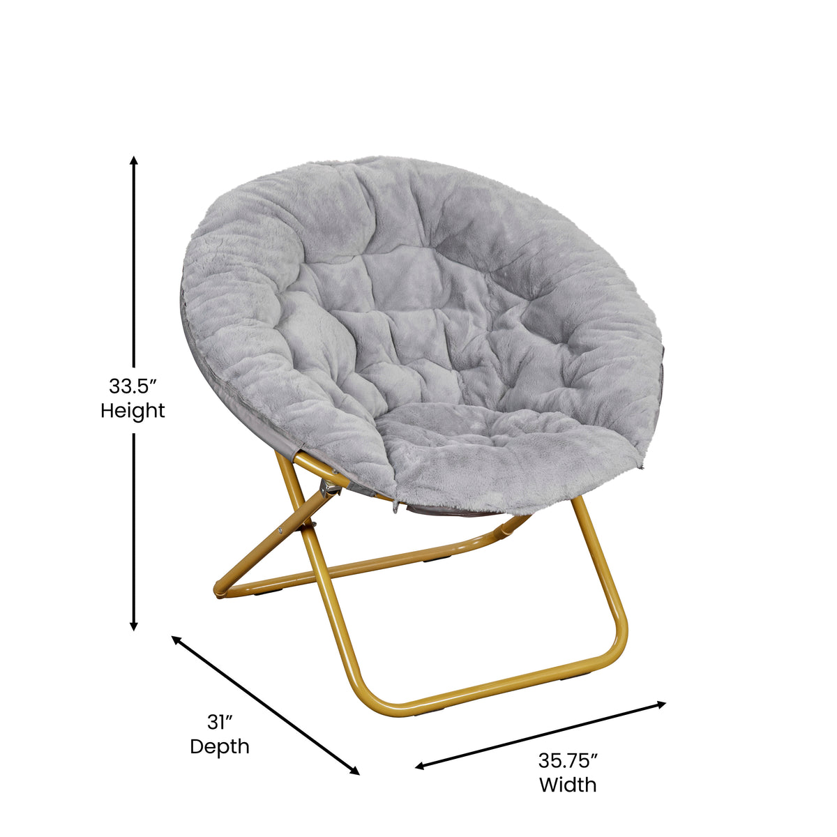 Gwen 38" Oversize Portable Faux Fur Folding Saucer Moon Chair for Dorm and Bedroom