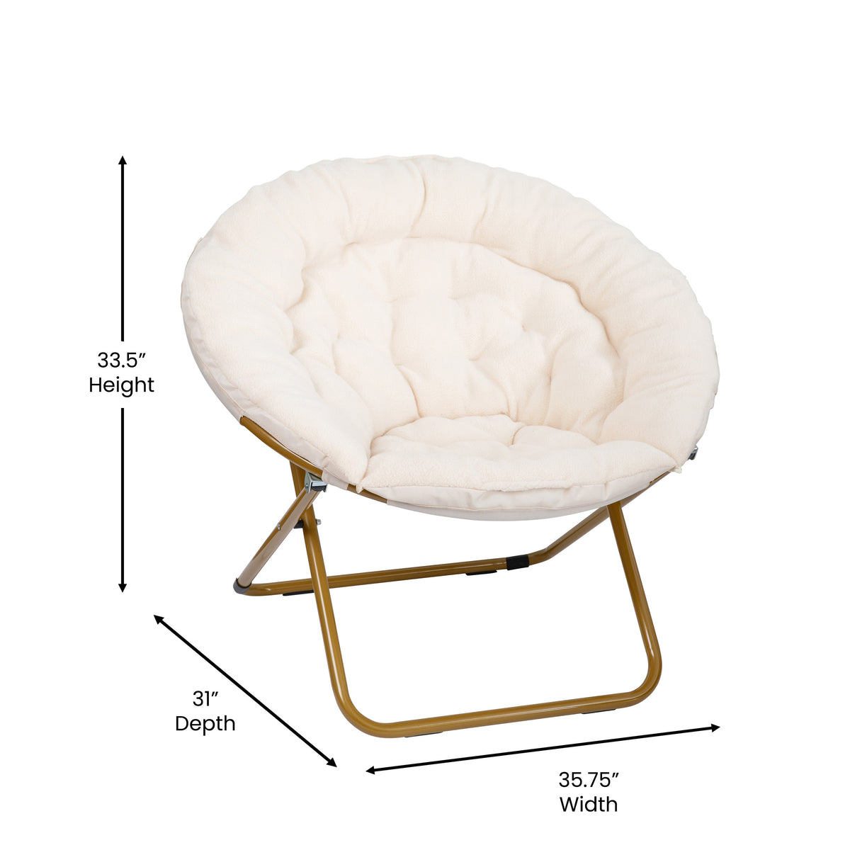 Gwen 38" Oversize Portable Faux Fur Folding Saucer Moon Chair for Dorm and Bedroom