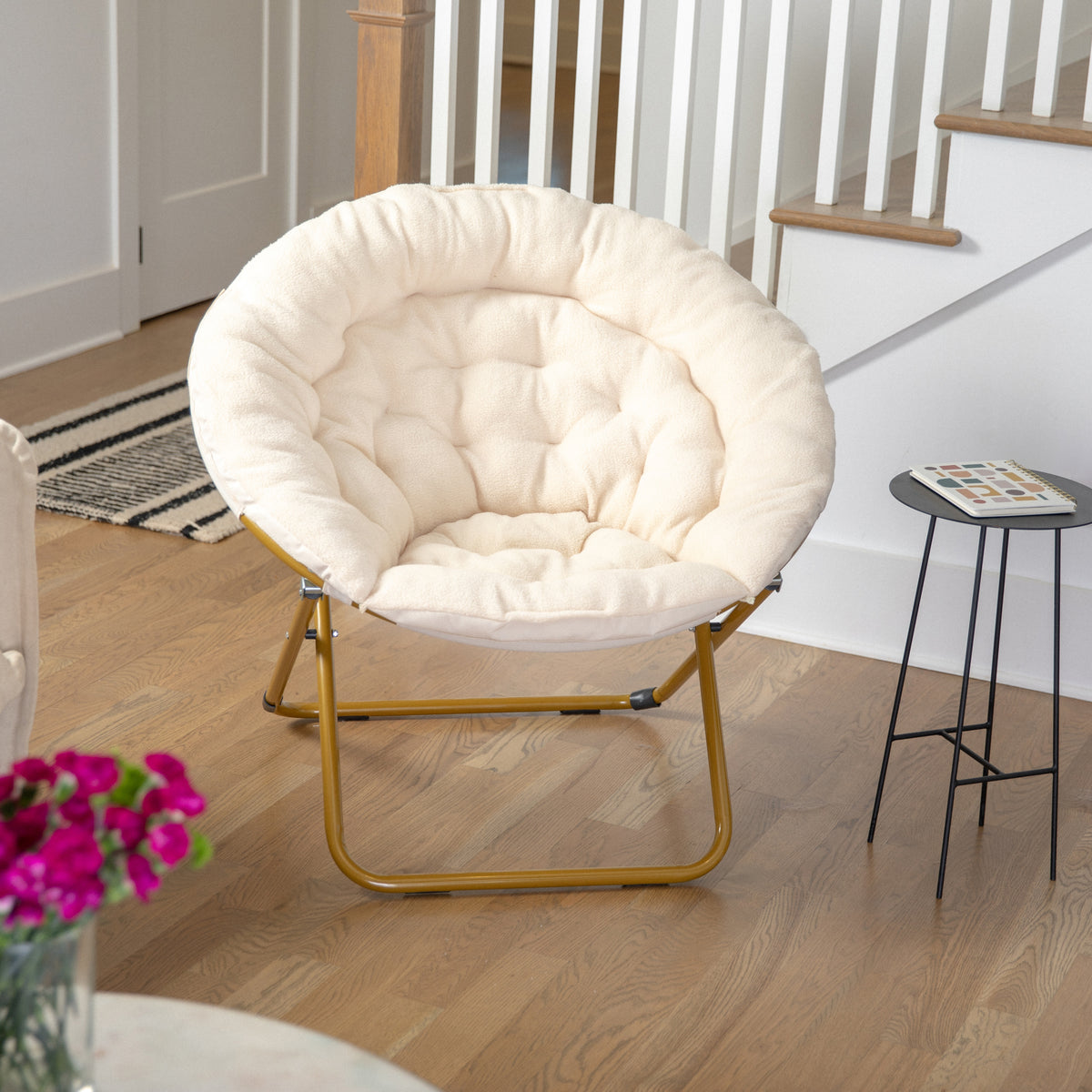 Gwen 38" Oversize Portable Faux Fur Folding Saucer Moon Chair for Dorm and Bedroom