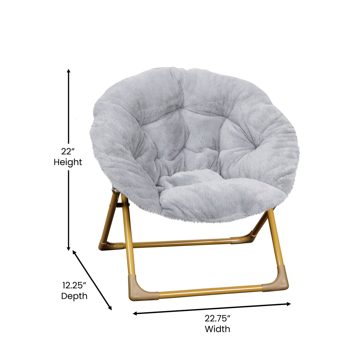 Gwen 23" Kids Cozy Mini Folding Saucer Chair, Faux Fur Moon Chair for Toddlers and Bedroom