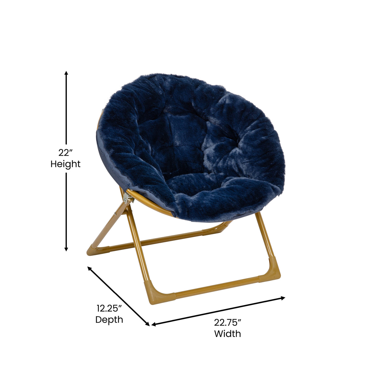 Gwen 23" Kids Cozy Mini Folding Saucer Chair, Faux Fur Moon Chair for Toddlers and Bedroom