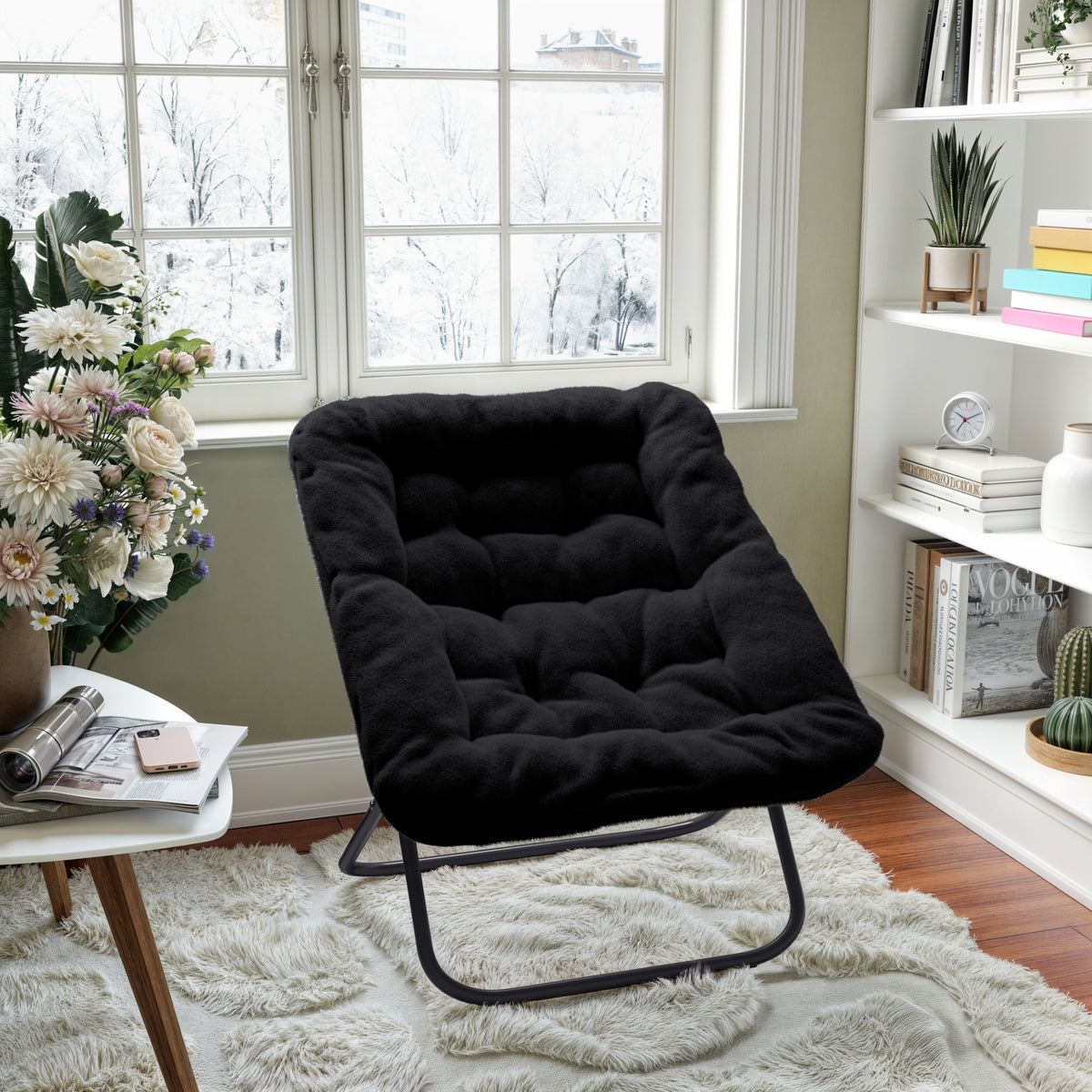 Archer Oversized Portable Upholstered Folding Saucer Chair for Dorm or Bedroom
