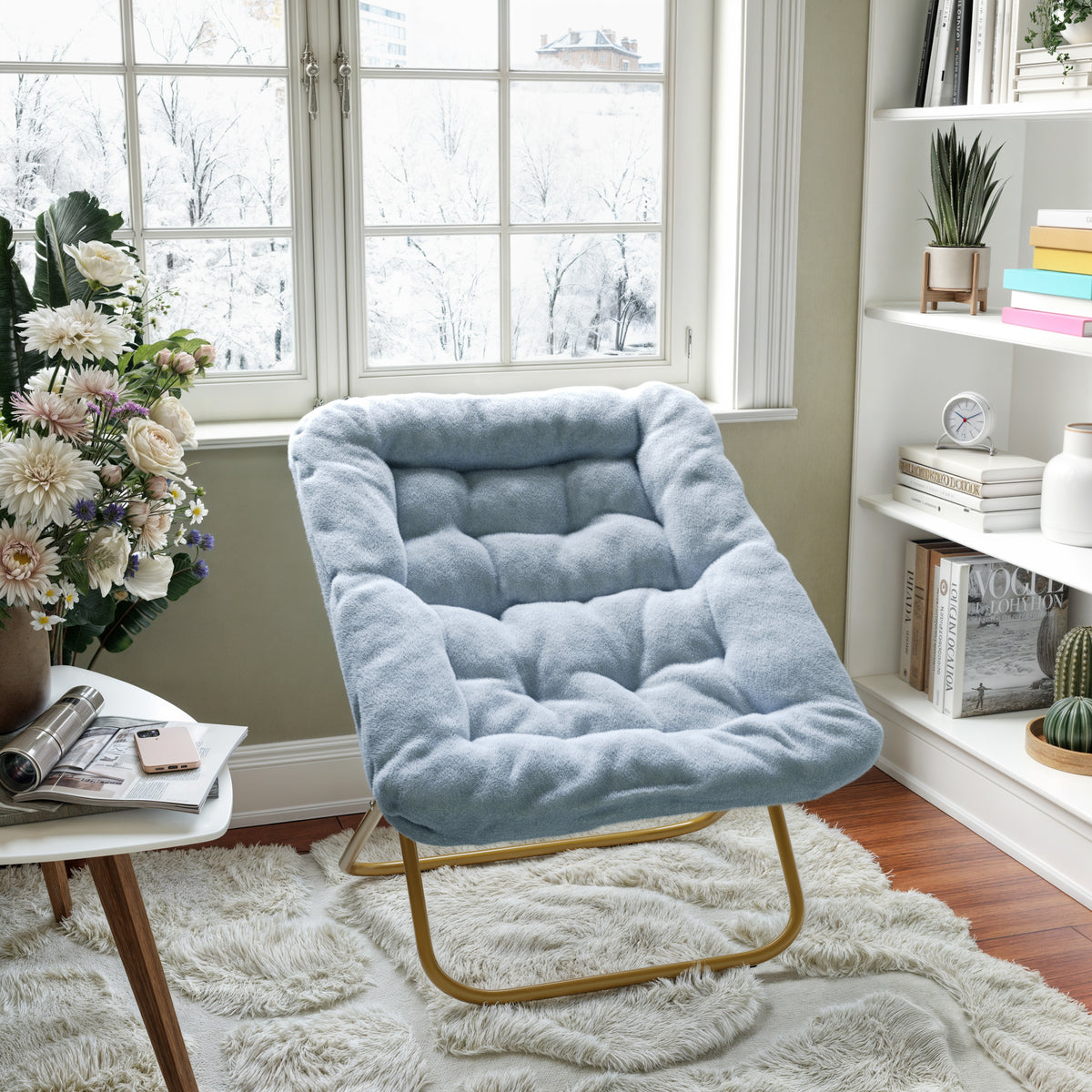Archer Oversized Portable Upholstered Folding Saucer Chair for Dorm or Bedroom