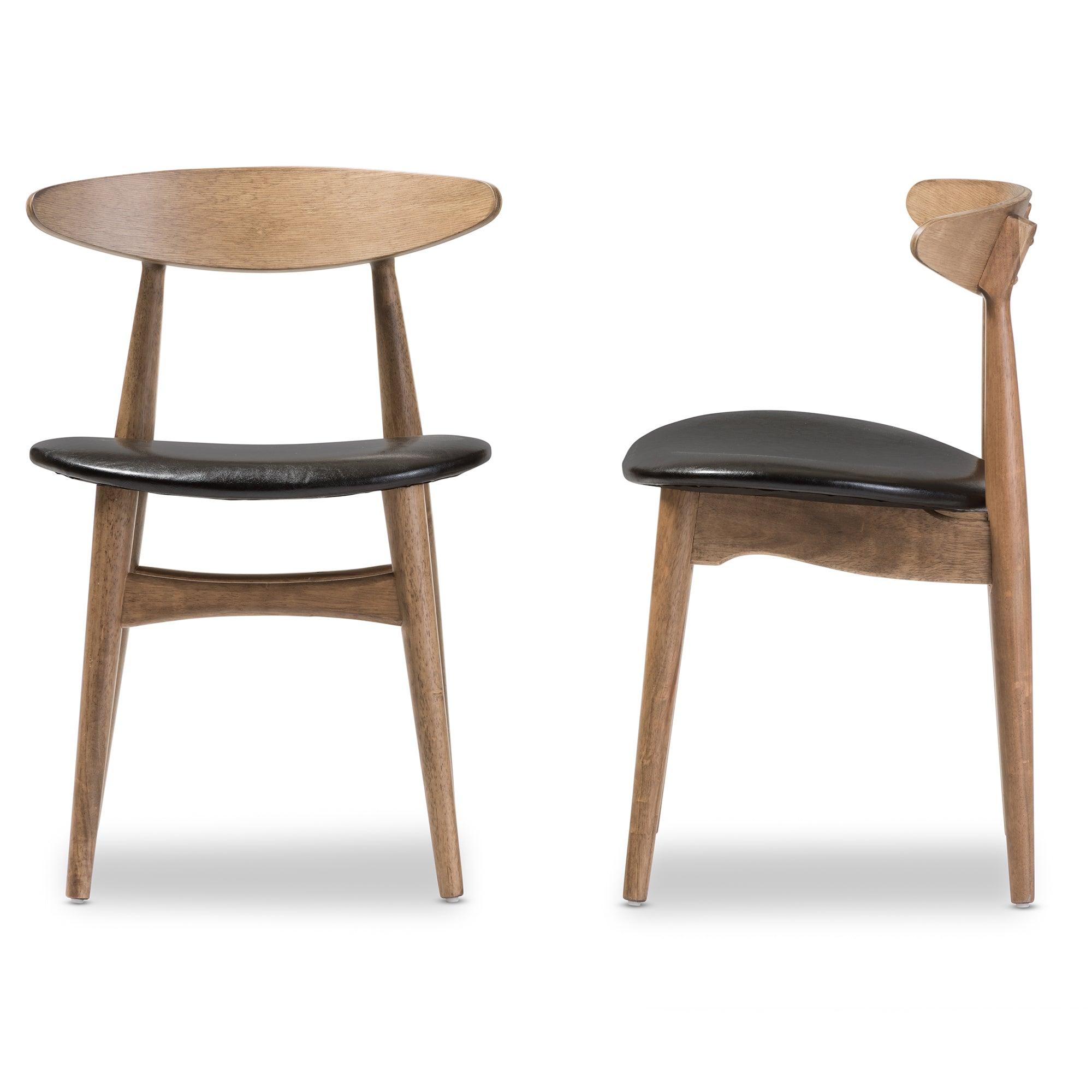 Edna Mid-Century Modern French Faux Leather and "" Light Finishing Wood Dining Chair