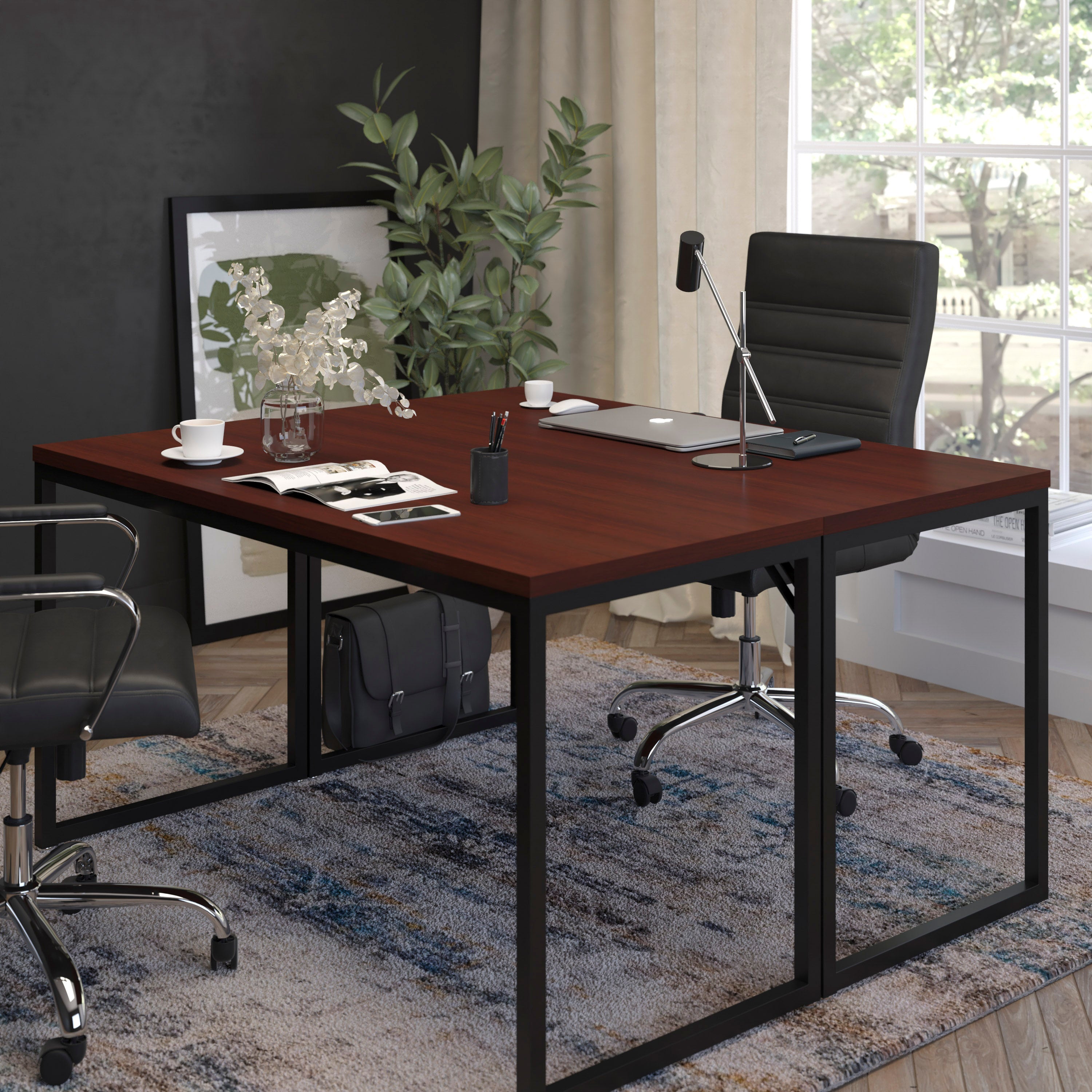 Modern Desk Industrial Style Computer Desk Sturdy Home Office Desk - 55" Length