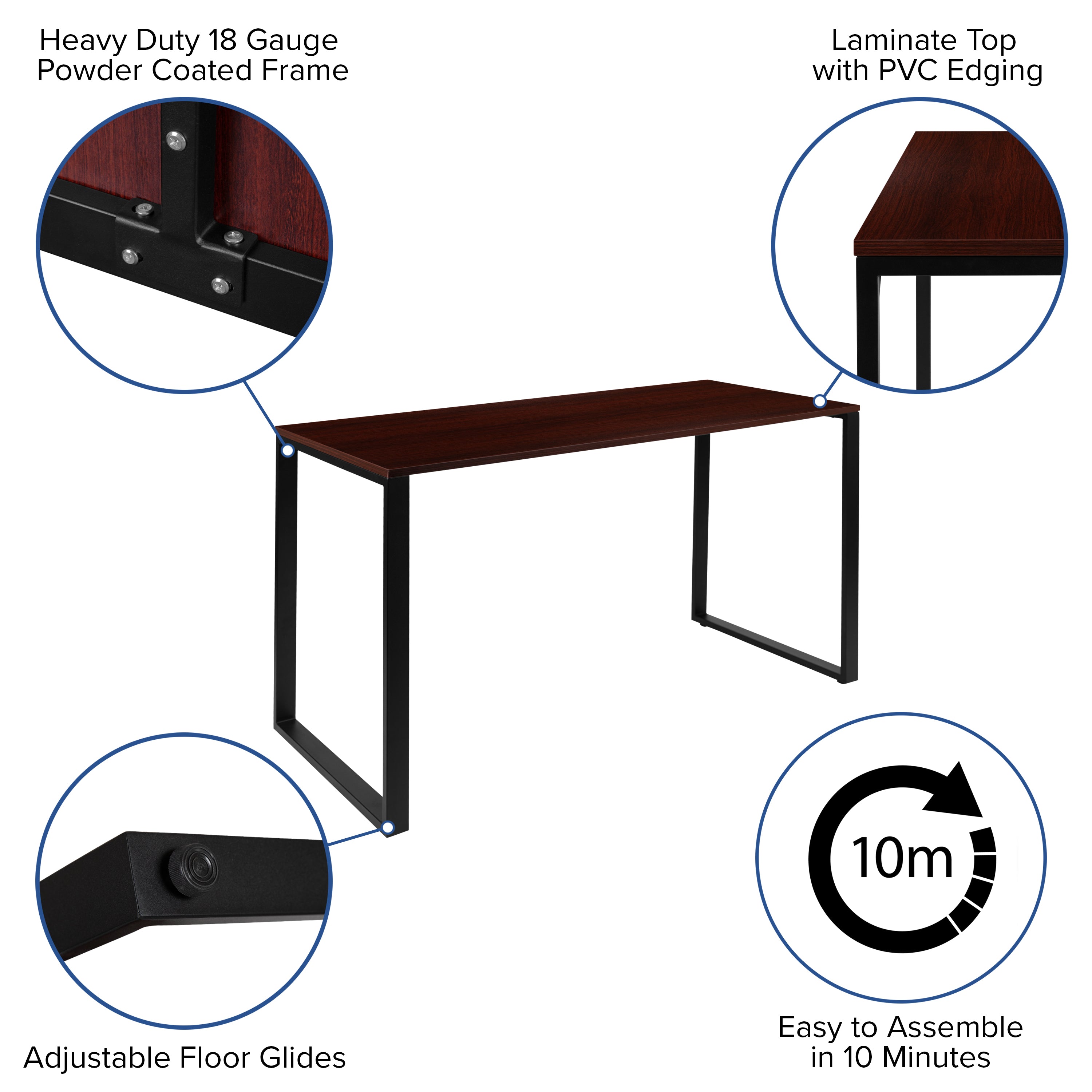 Modern Desk Industrial Style Computer Desk Sturdy Home Office Desk - 55" Length