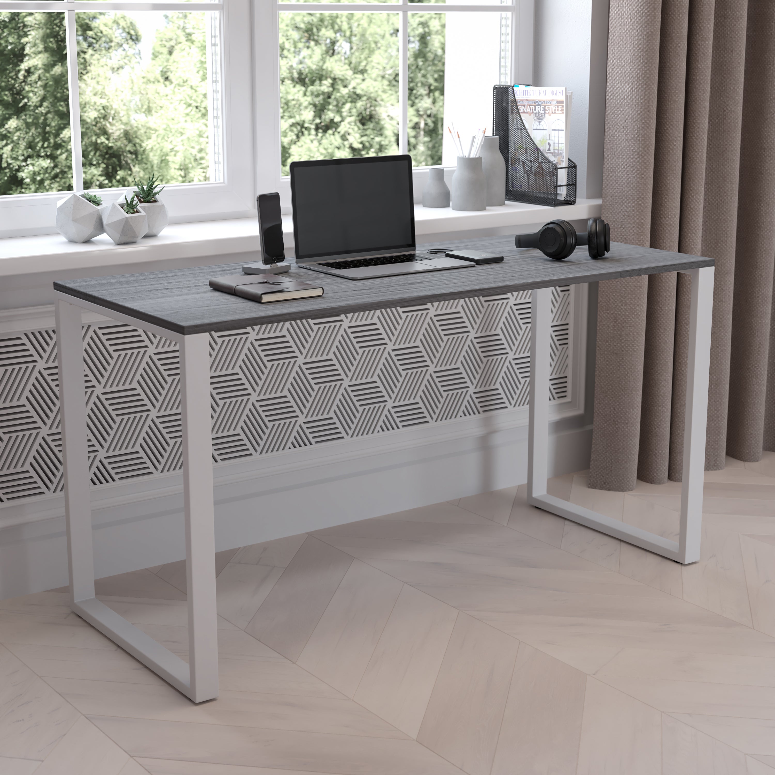 Modern Desk Industrial Style Computer Desk Sturdy Home Office Desk - 55" Length