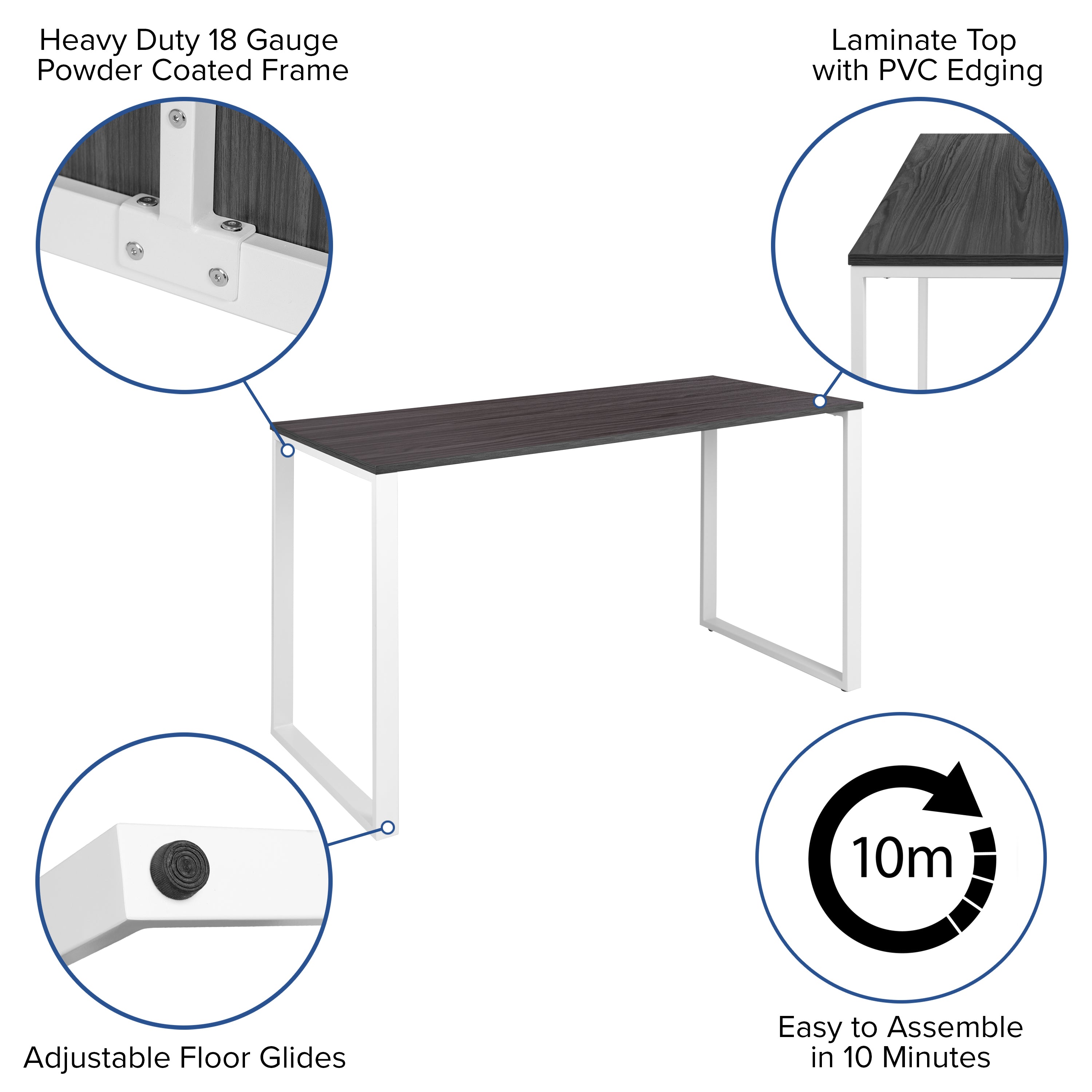 Modern Desk Industrial Style Computer Desk Sturdy Home Office Desk - 55" Length
