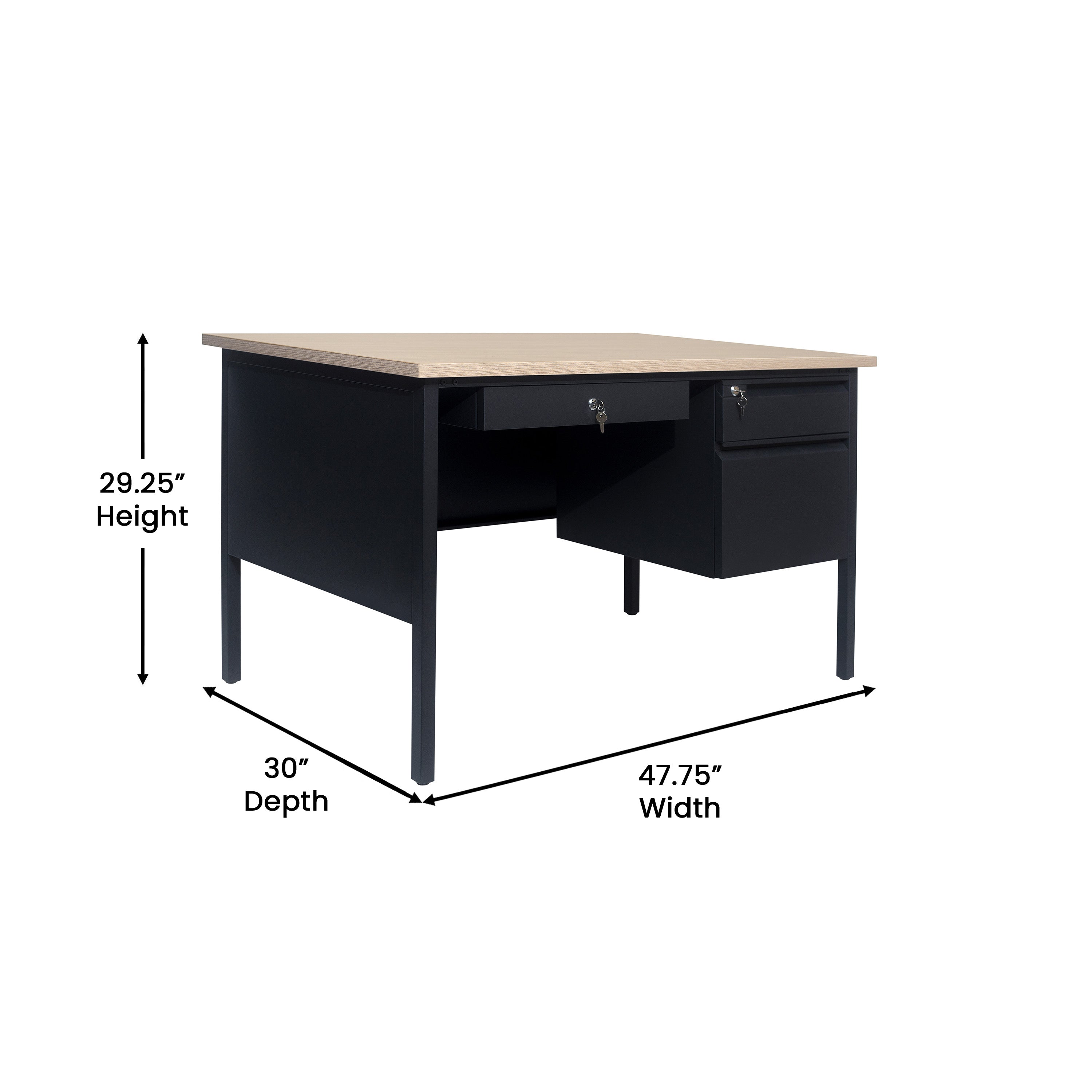 Cambridge Single Pedestal Desk with Locking Drawers and Metal Frame