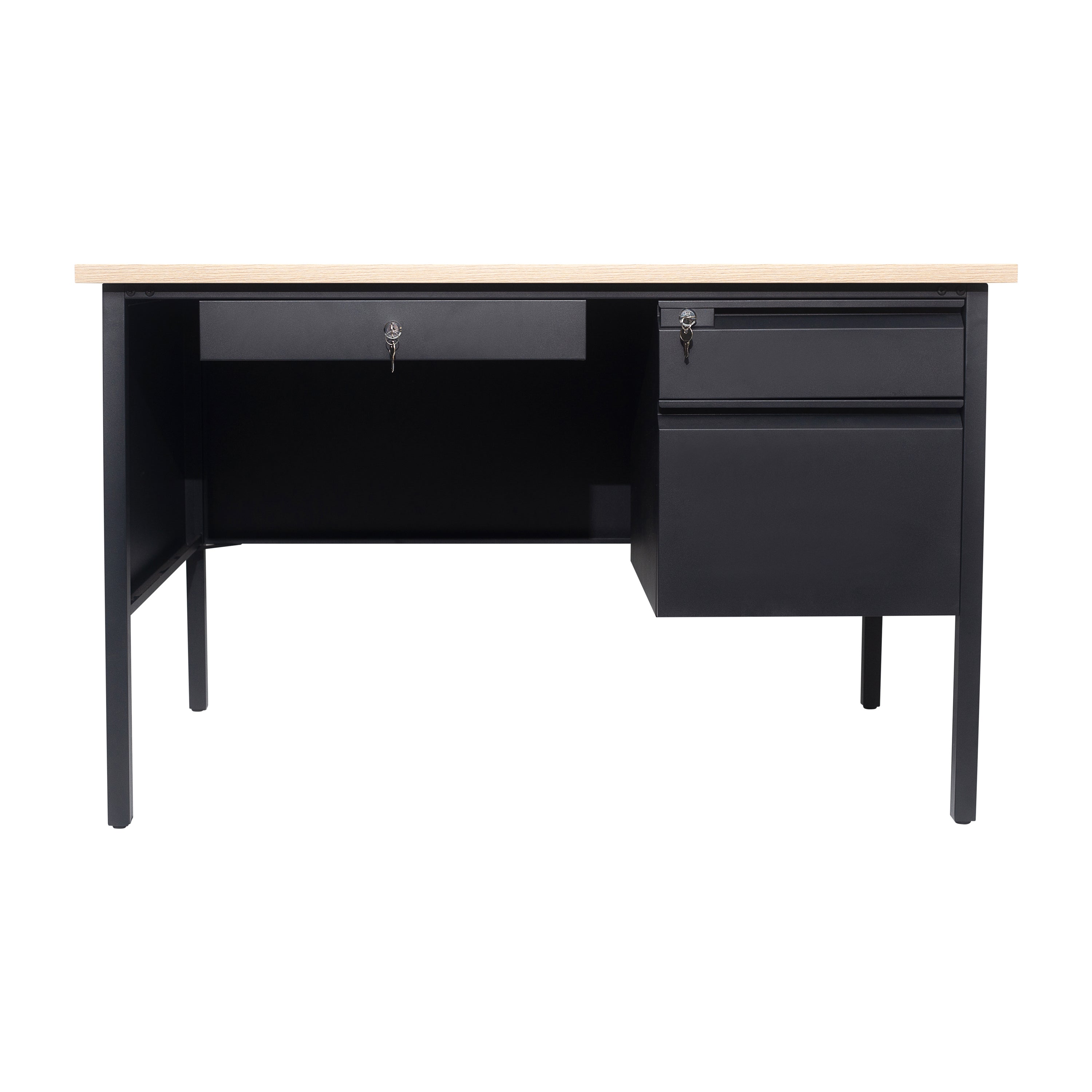 Cambridge Single Pedestal Desk with Locking Drawers and Metal Frame