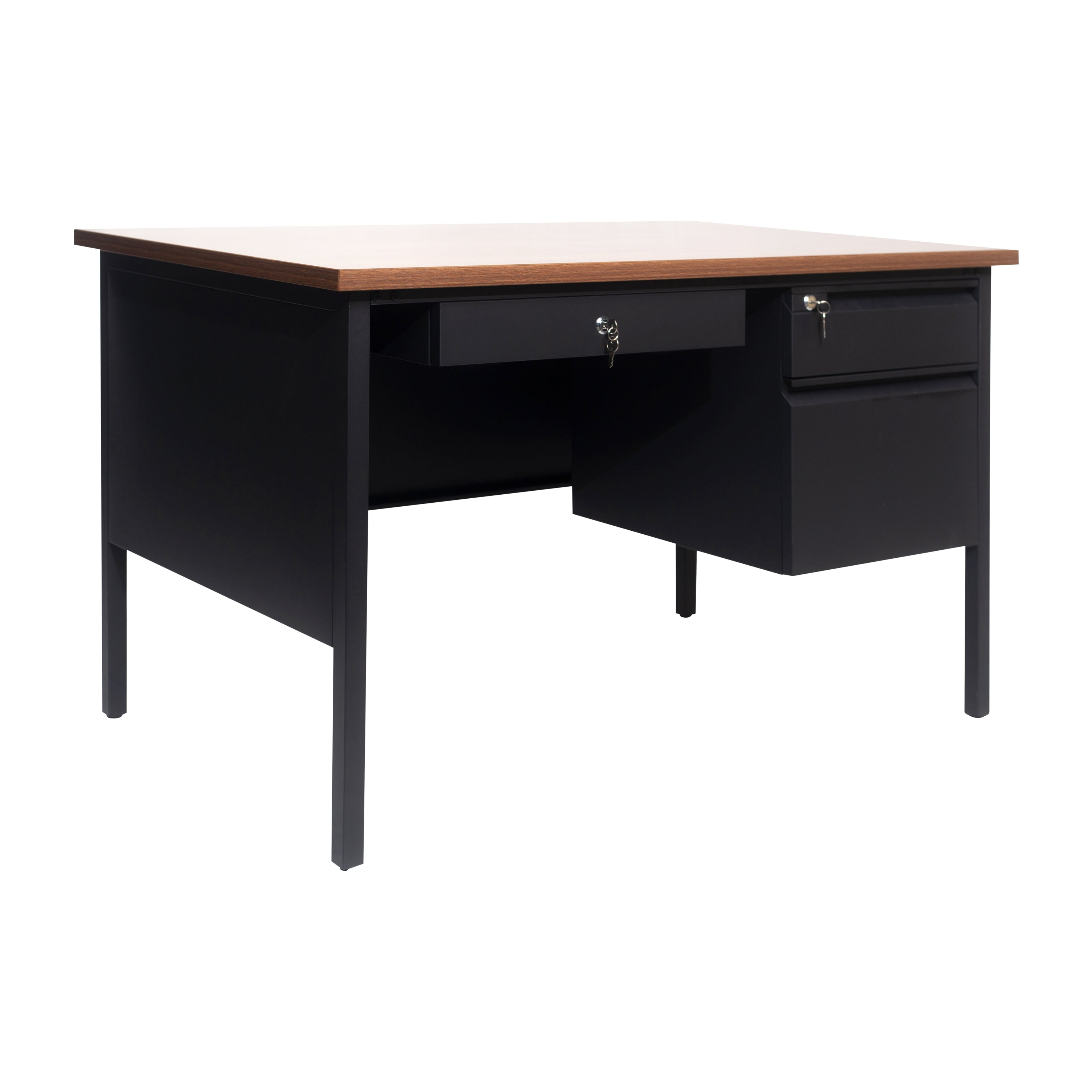 Cambridge Single Pedestal Desk with Locking Drawers and Metal Frame