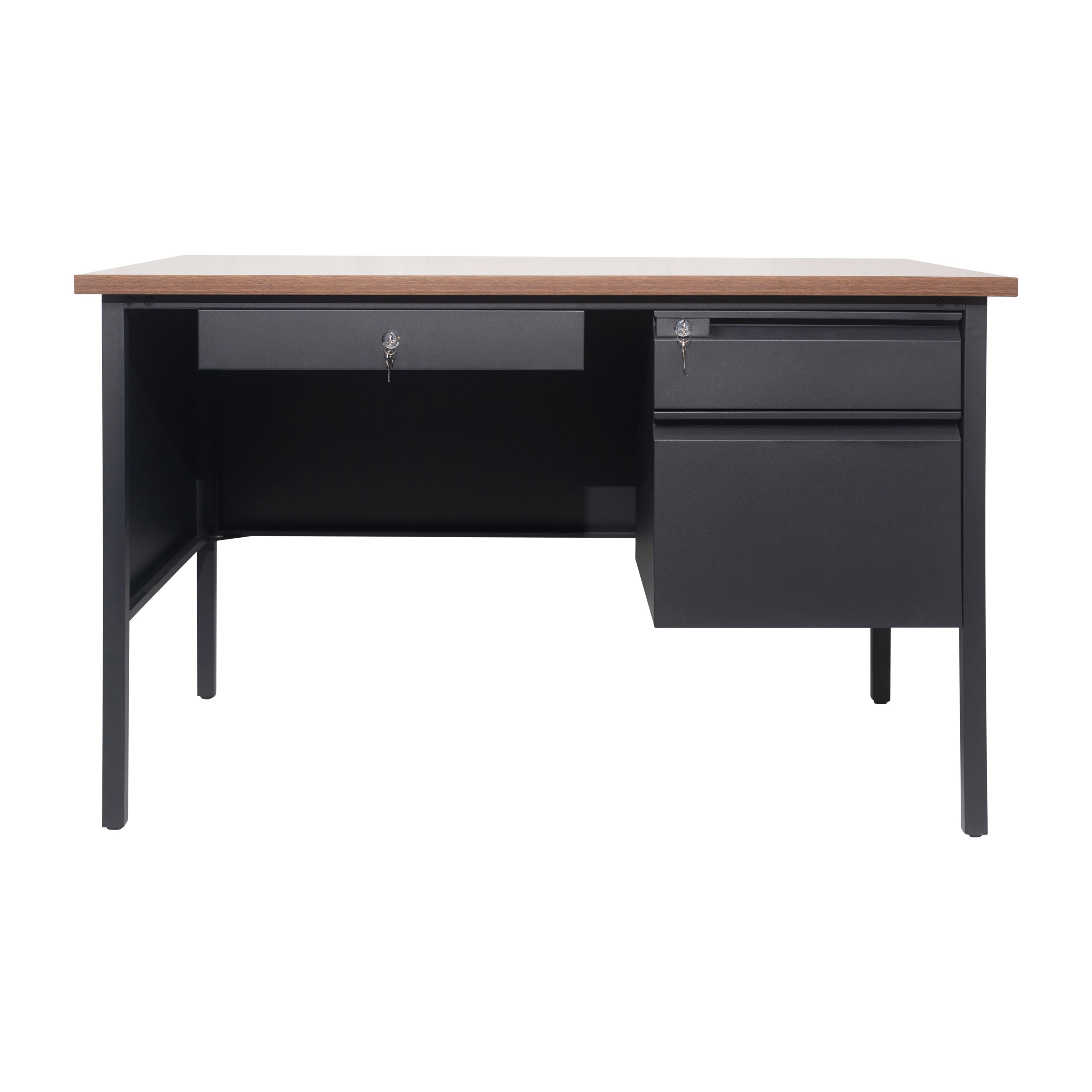 Cambridge Single Pedestal Desk with Locking Drawers and Metal Frame