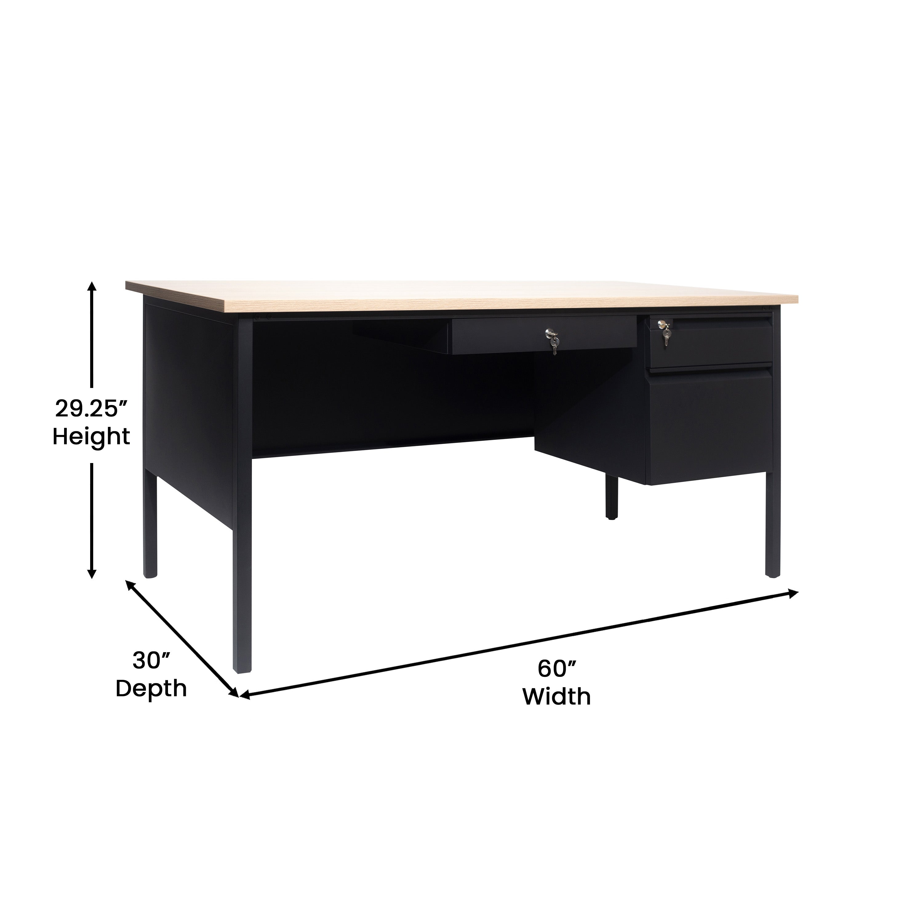Cambridge Single Pedestal Desk with Locking Drawers and Metal Frame