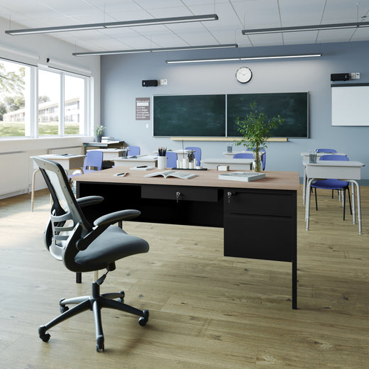 Cambridge Single Pedestal Desk with Locking Drawers and Metal Frame