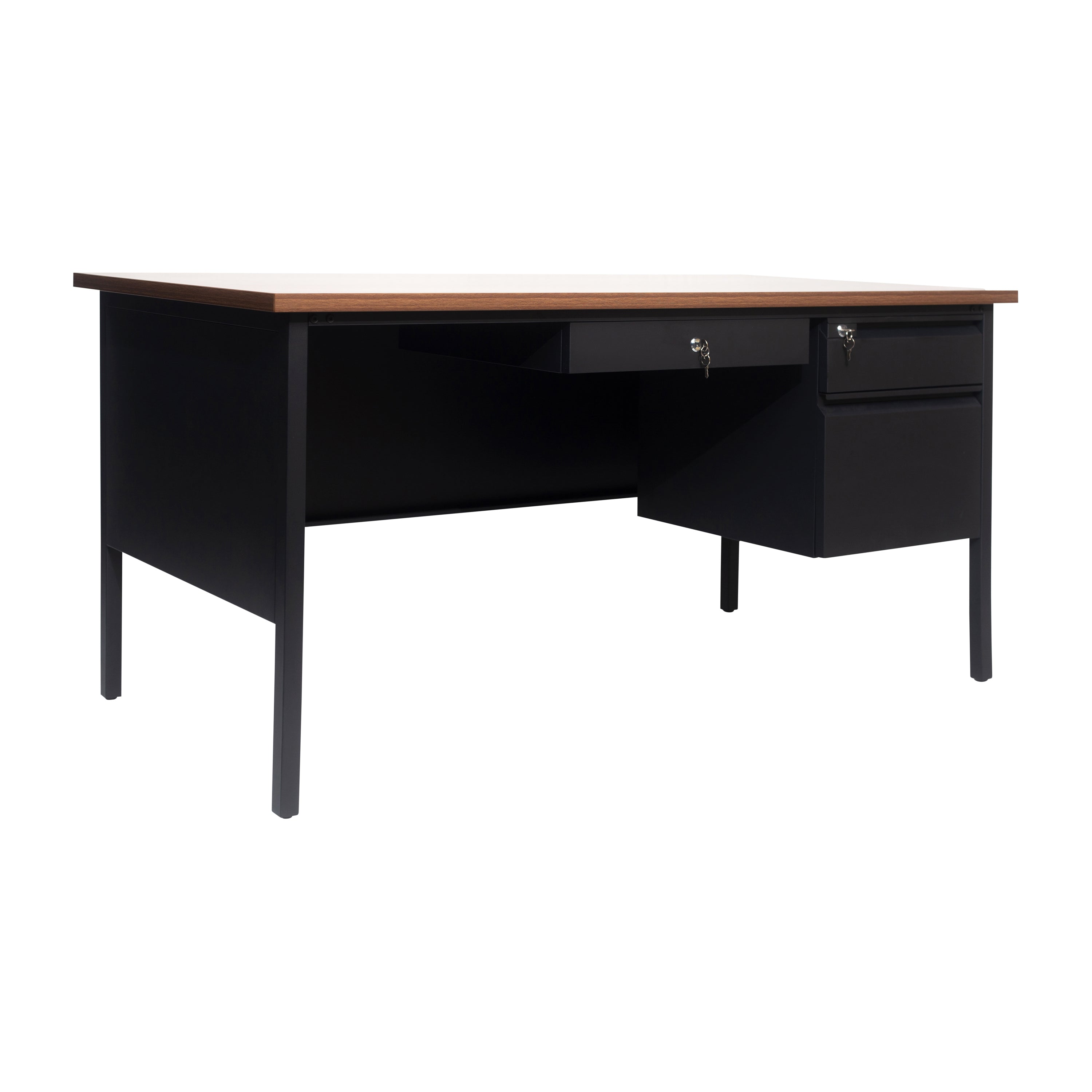 Cambridge Single Pedestal Desk with Locking Drawers and Metal Frame