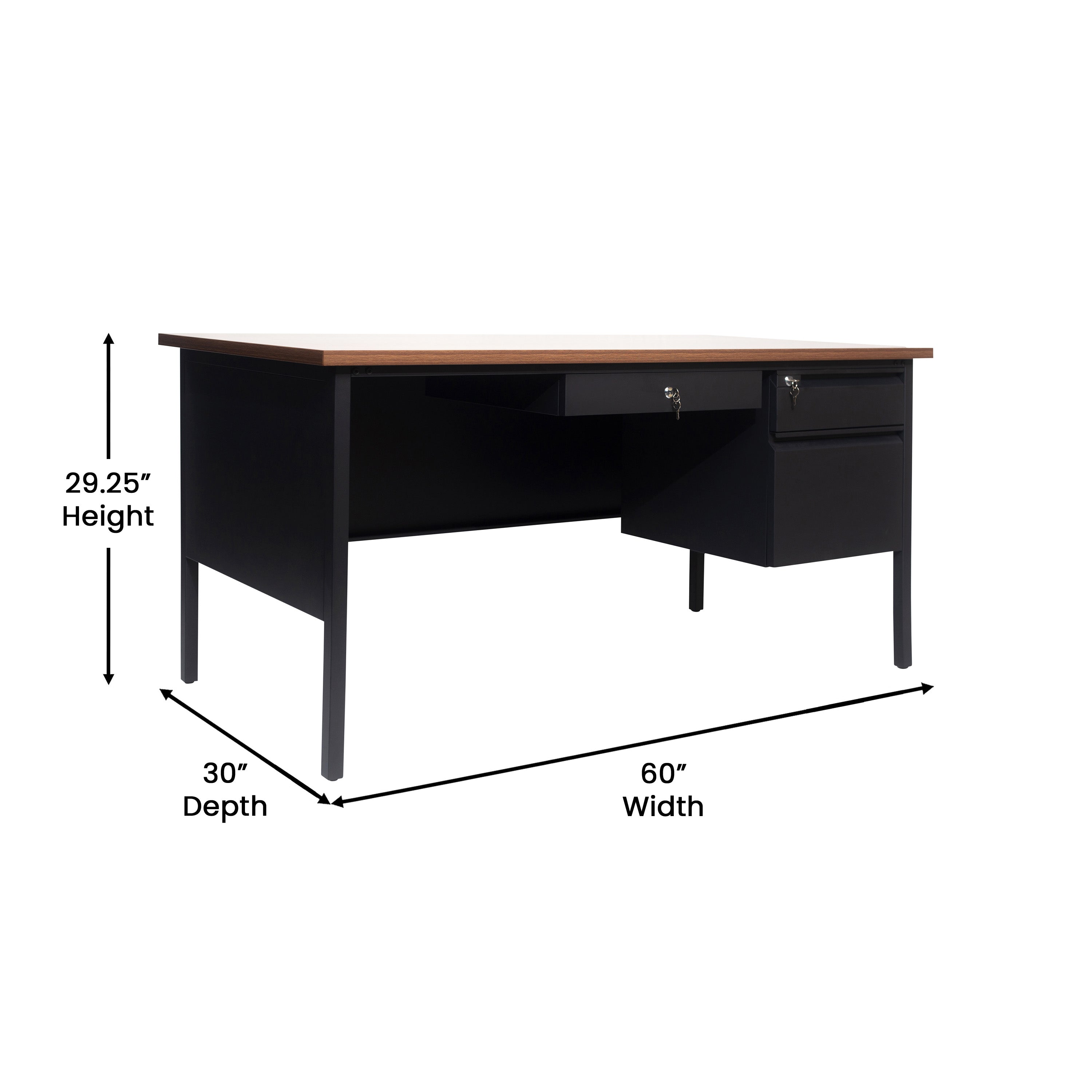 Cambridge Single Pedestal Desk with Locking Drawers and Metal Frame