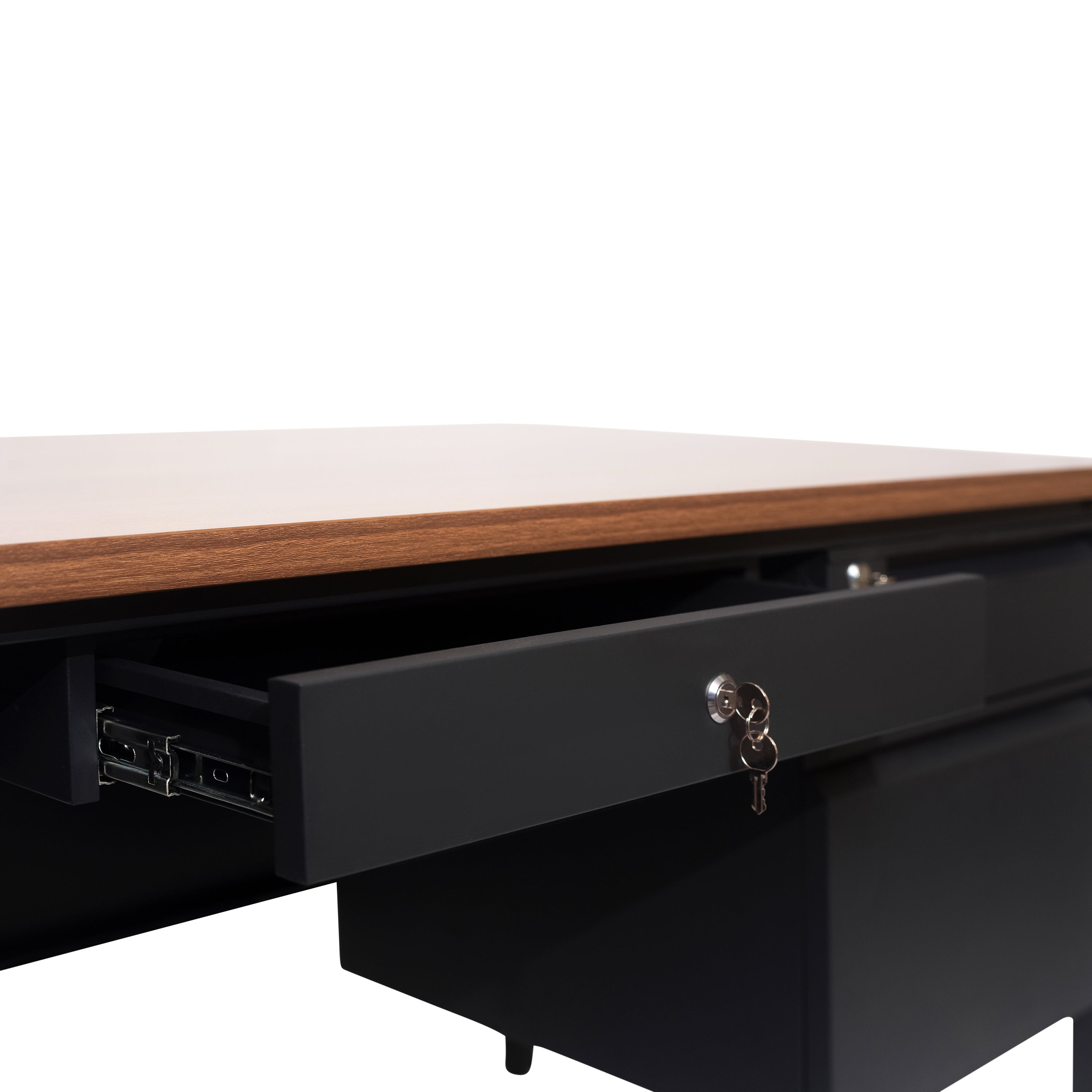 Cambridge Single Pedestal Desk with Locking Drawers and Metal Frame