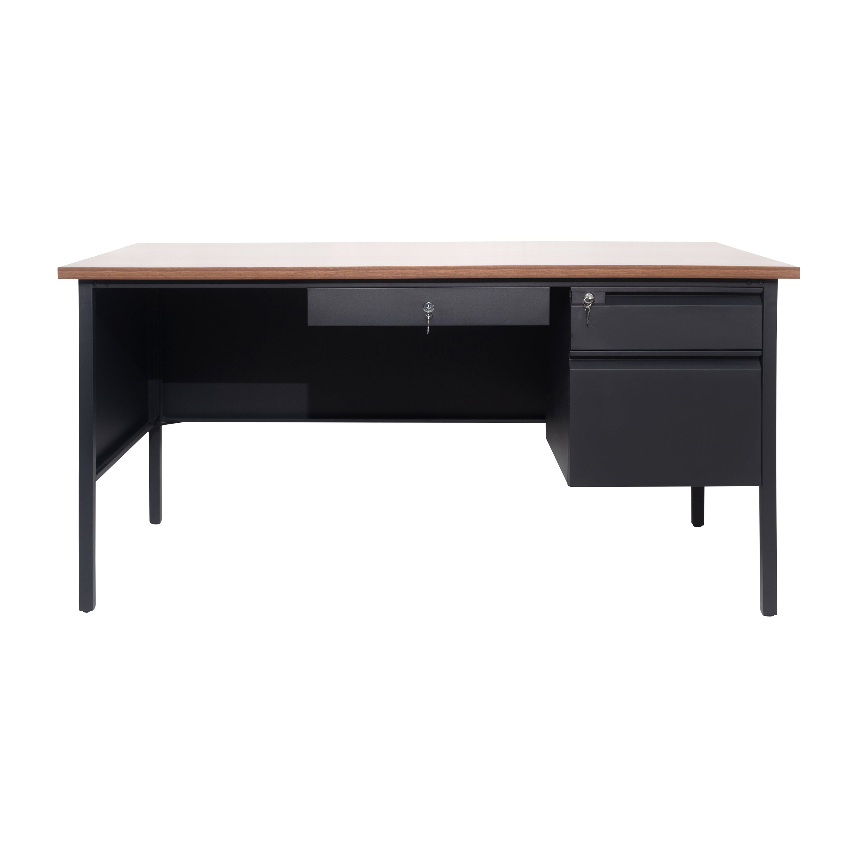 Cambridge Single Pedestal Desk with Locking Drawers and Metal Frame