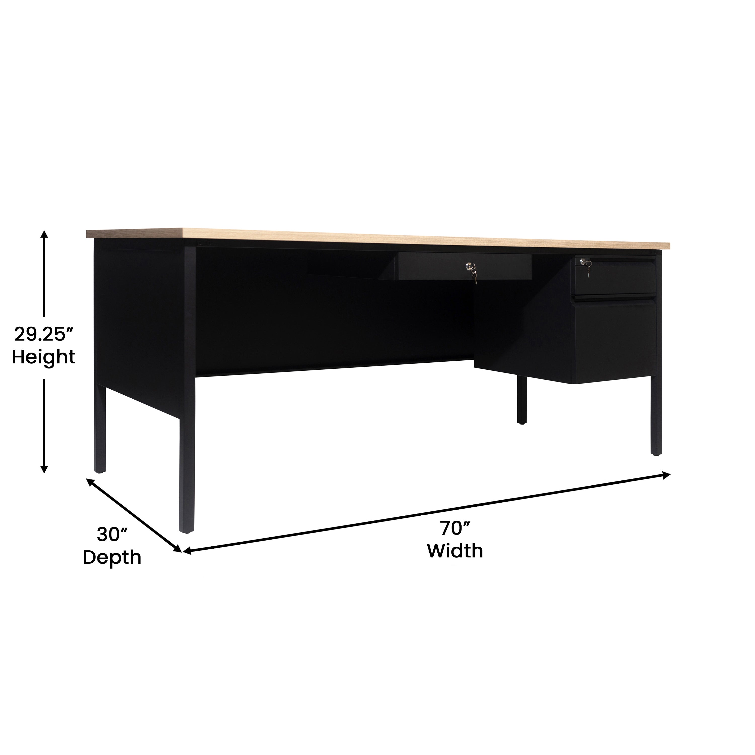 Cambridge Single Pedestal Desk with Locking Drawers and Metal Frame