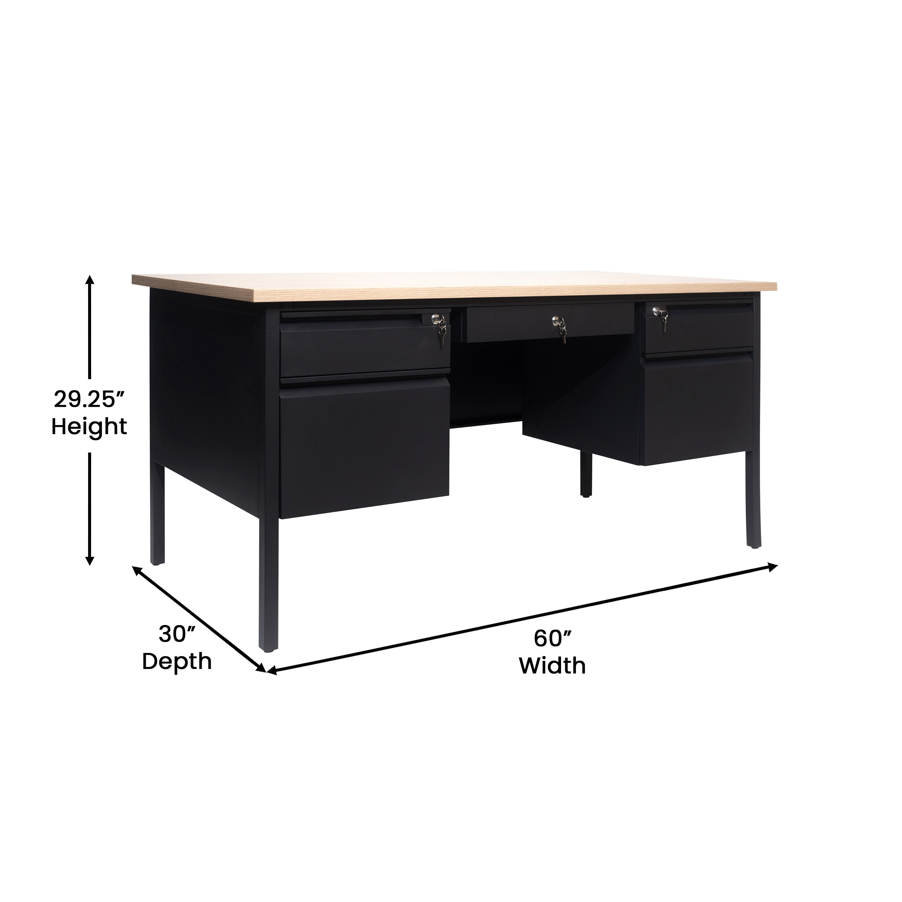 Cambridge Double Pedestal Desk with Locking Drawers and Metal Frame