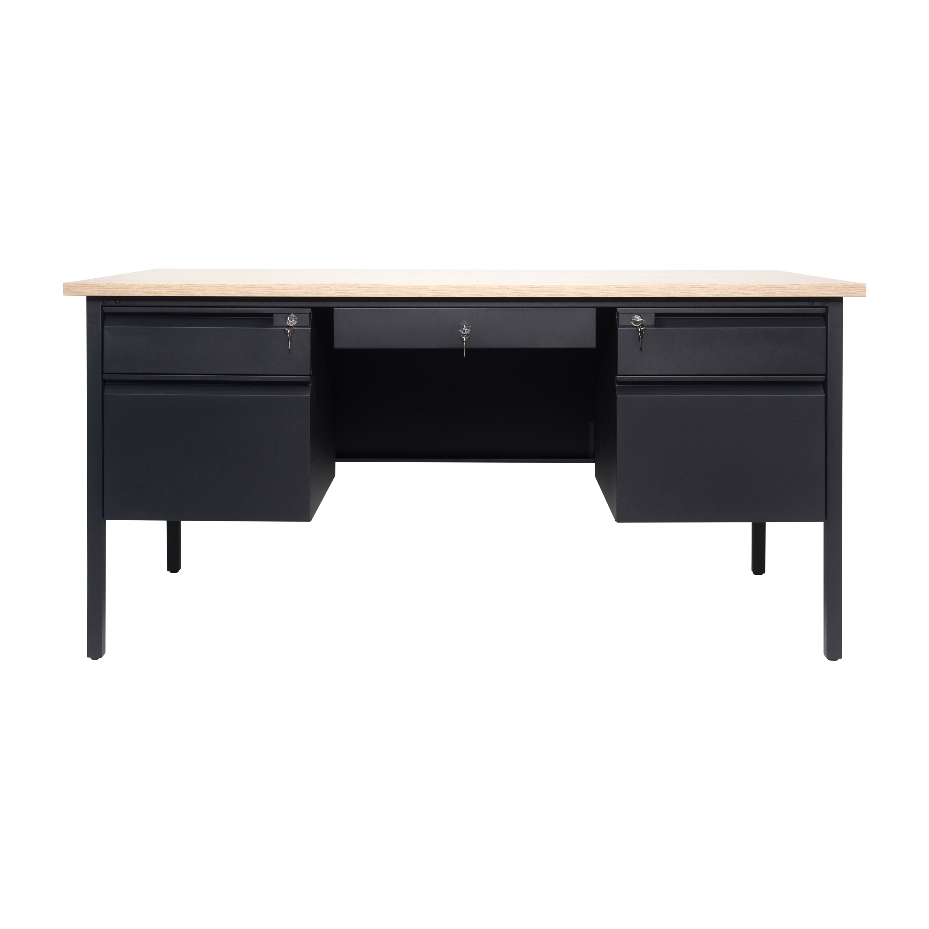 Cambridge Double Pedestal Desk with Locking Drawers and Metal Frame